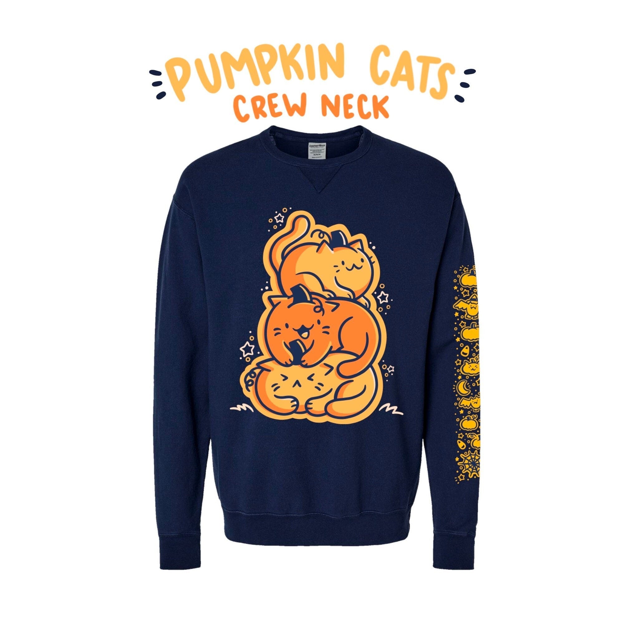 * SECONDS * Pumpkin Cats Halloween Crew Neck Sweatshirt