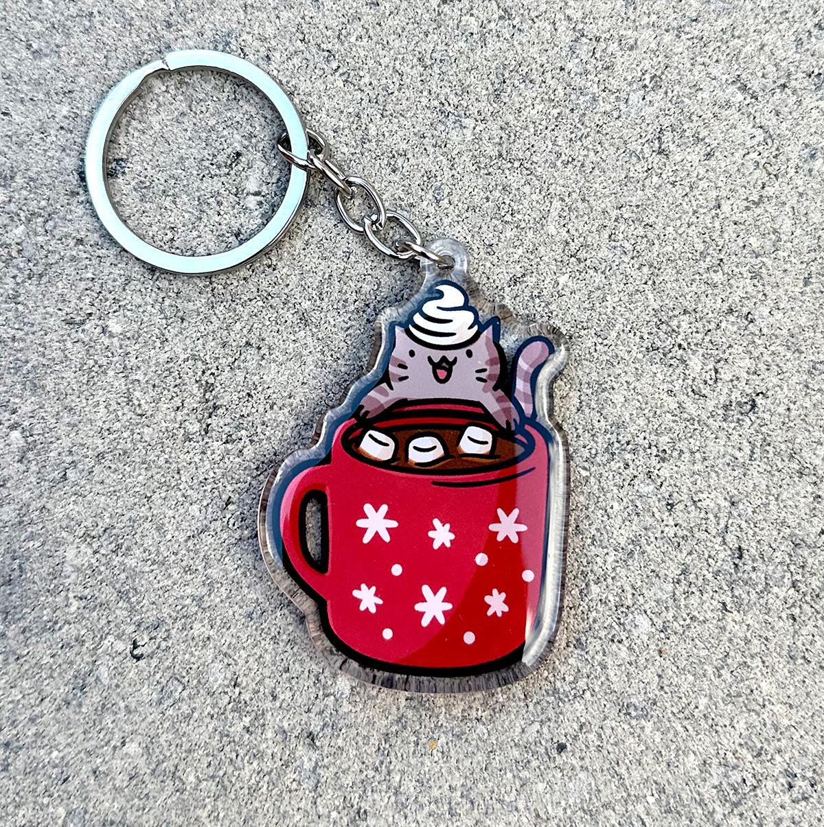 Hot Chocolate Cat Keychain