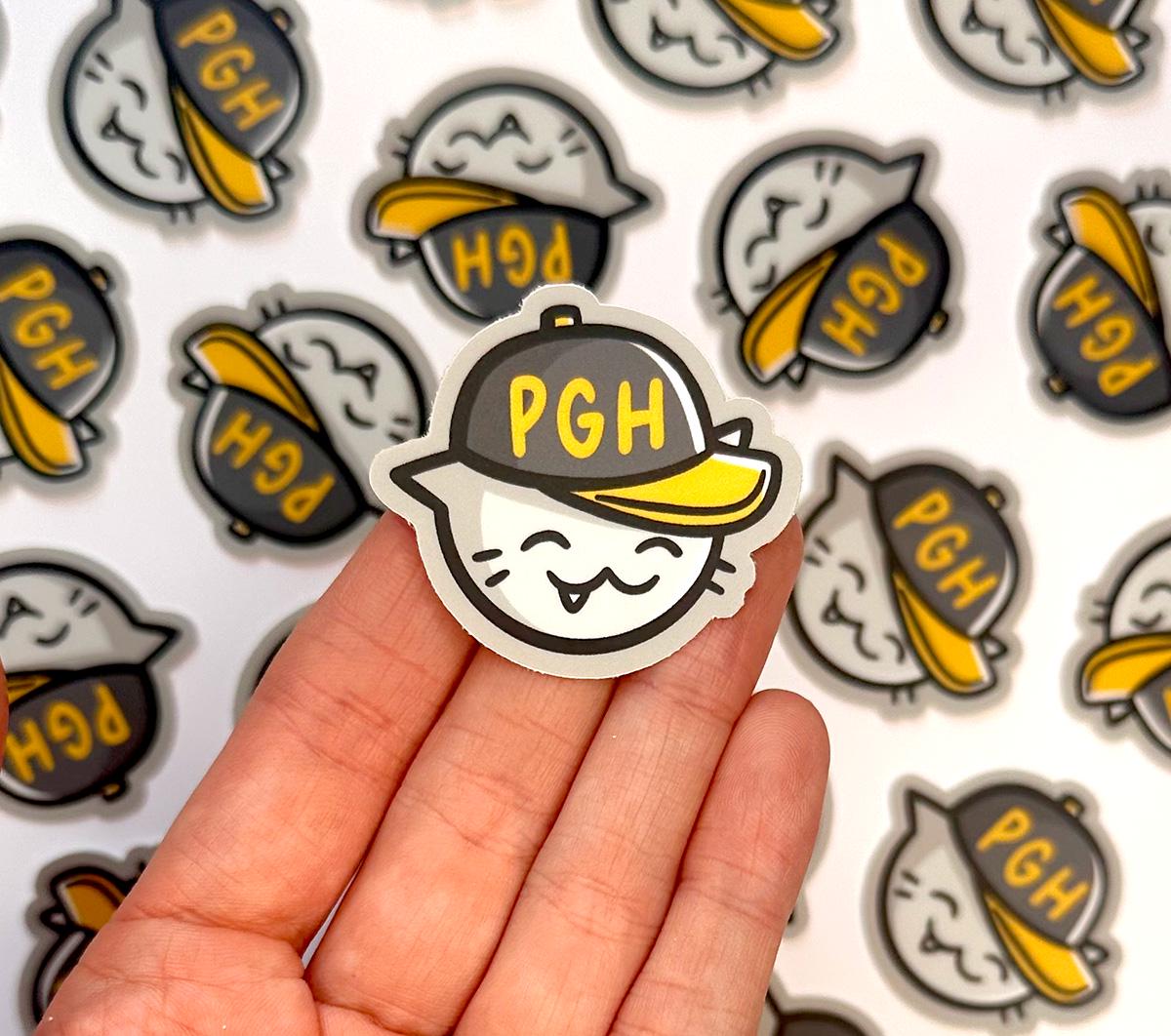 Pittsburgh Baseball Hat Cat Mini Sticker