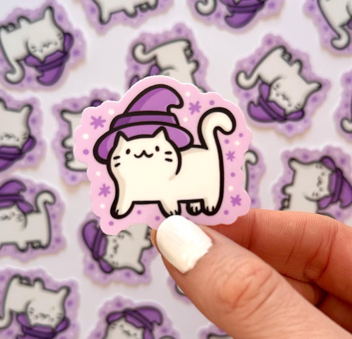Witch Cat Mini Sticker (White)