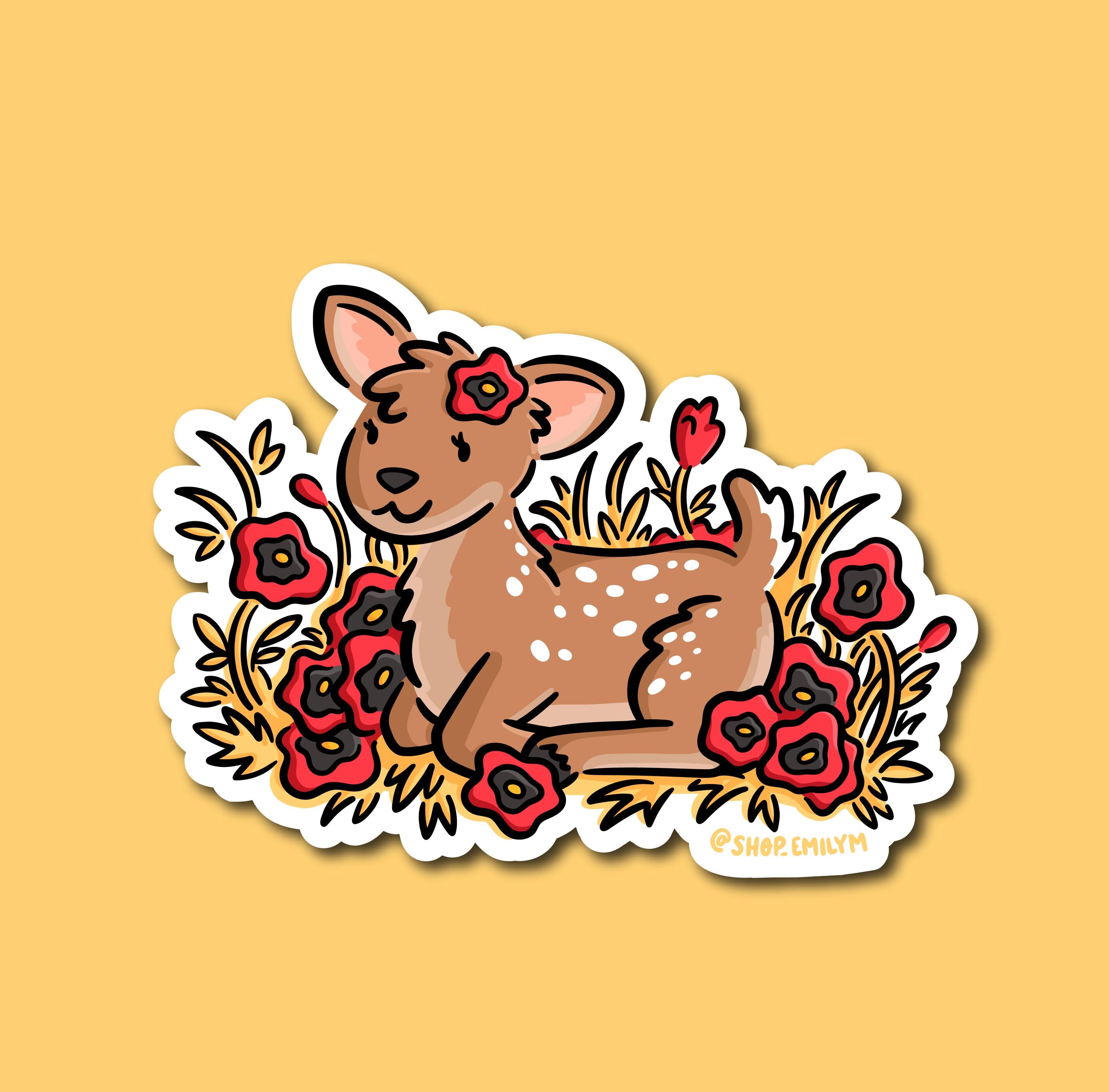 Poppy Deer Sticker