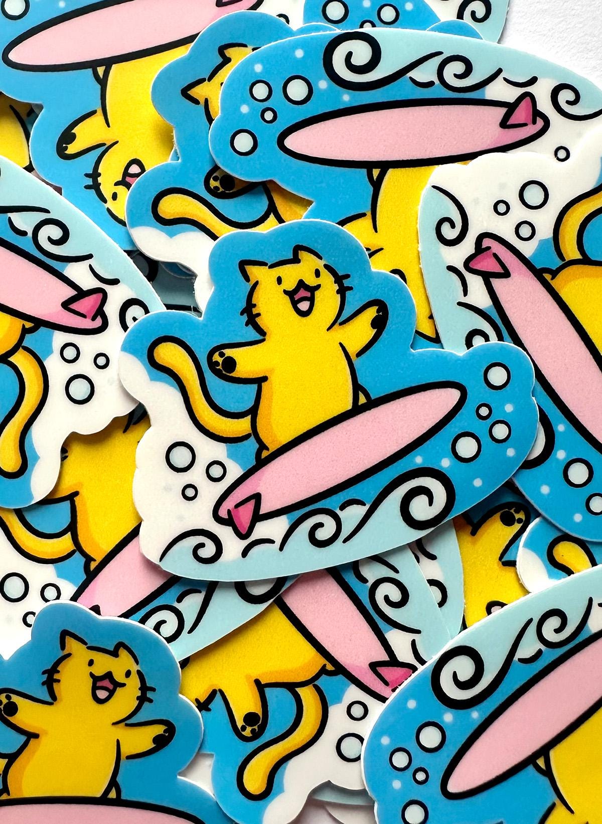 Surfing Cat Mini Sticker