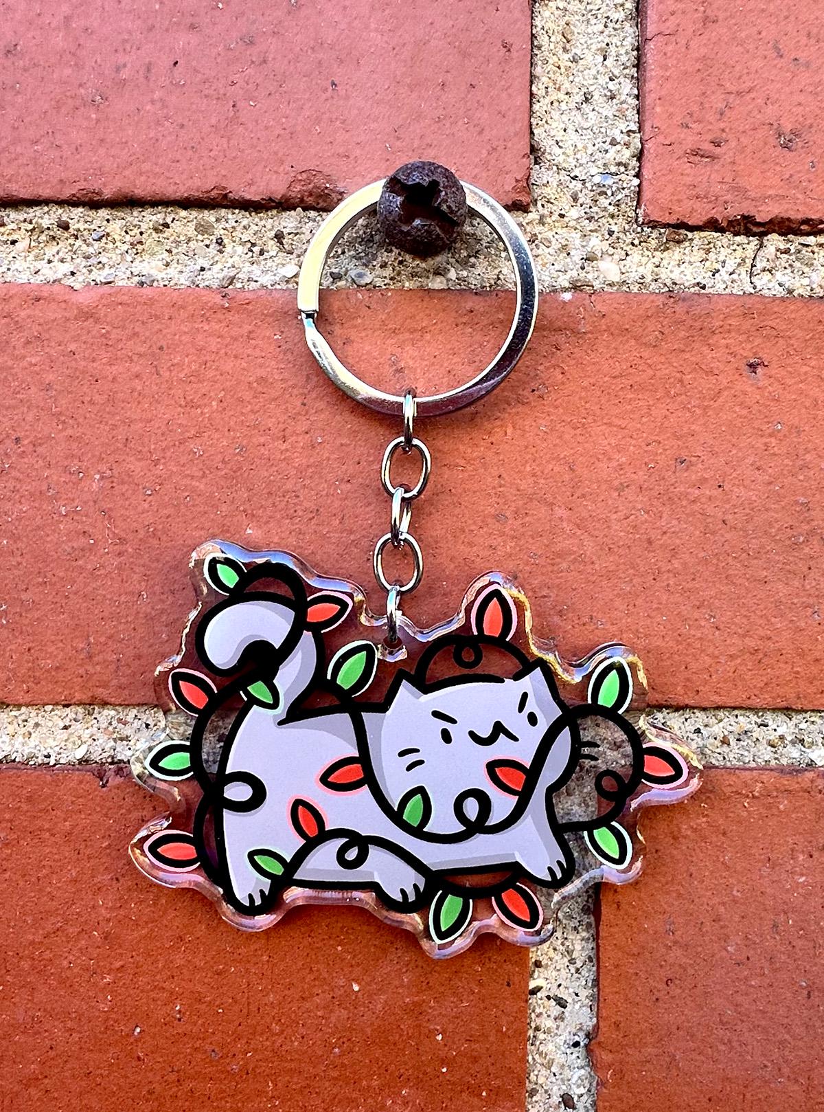 Christmas Lights Cat Keychain
