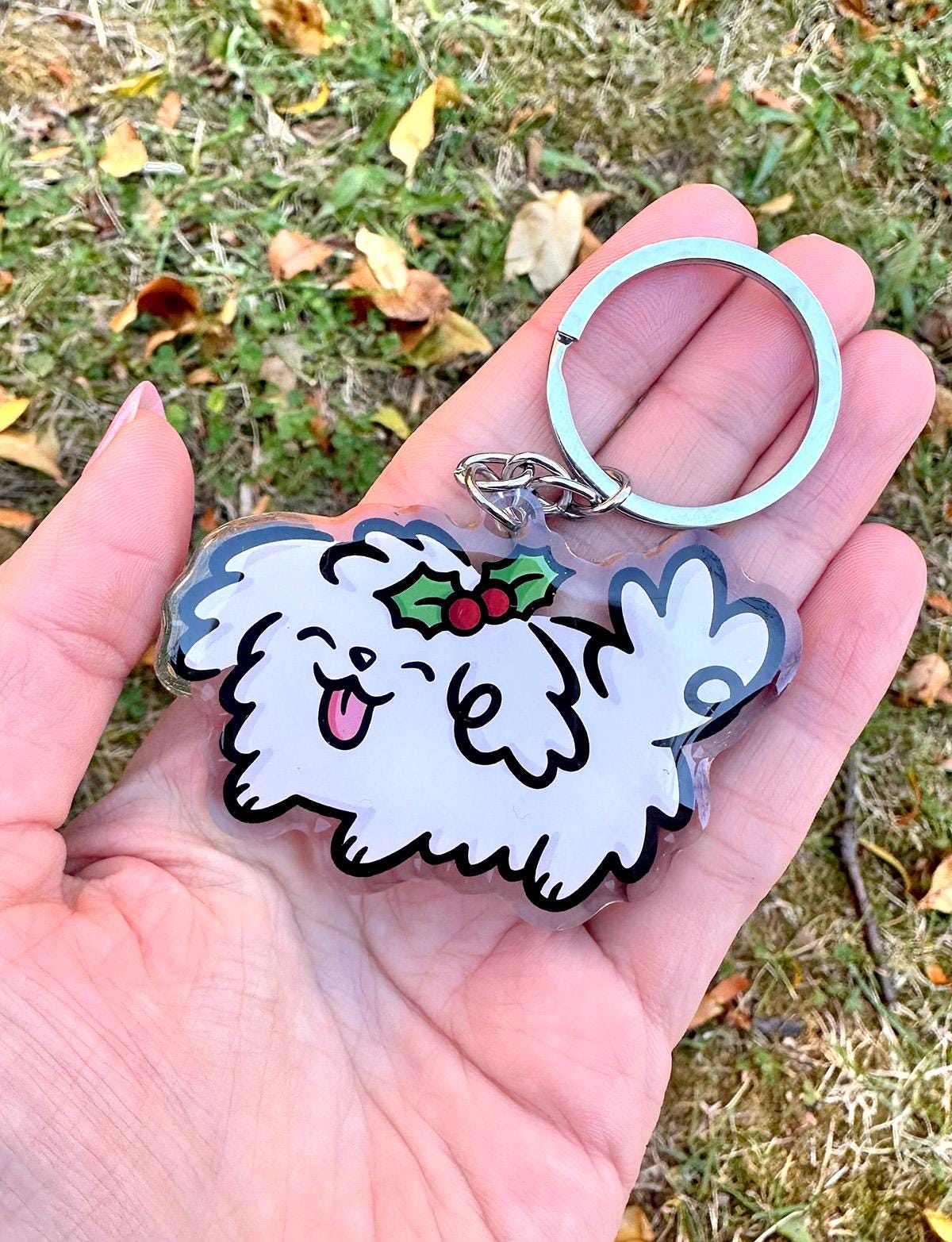 Holly Dog Keychain