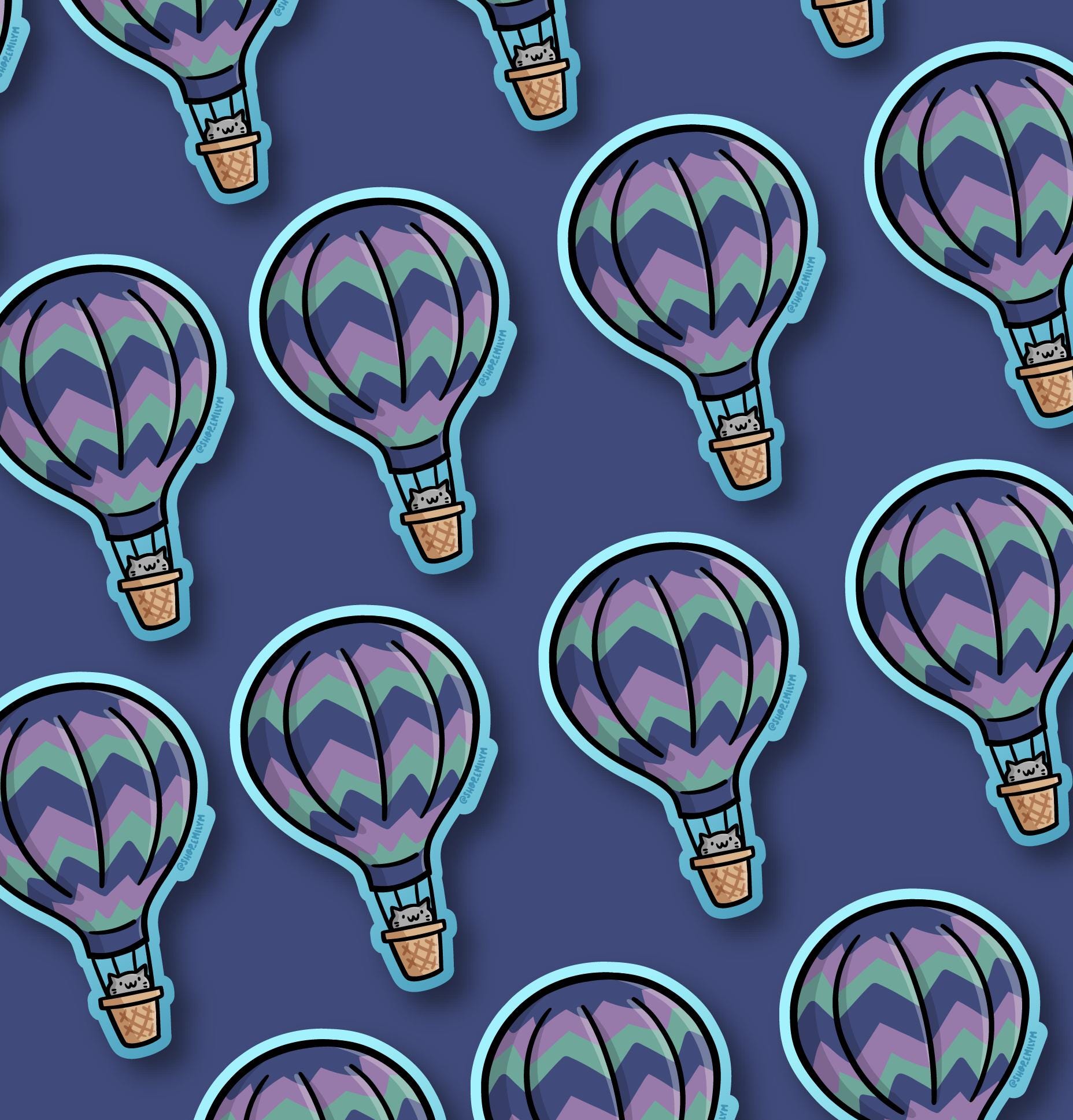 Hot Air Balloon Cat Sticker