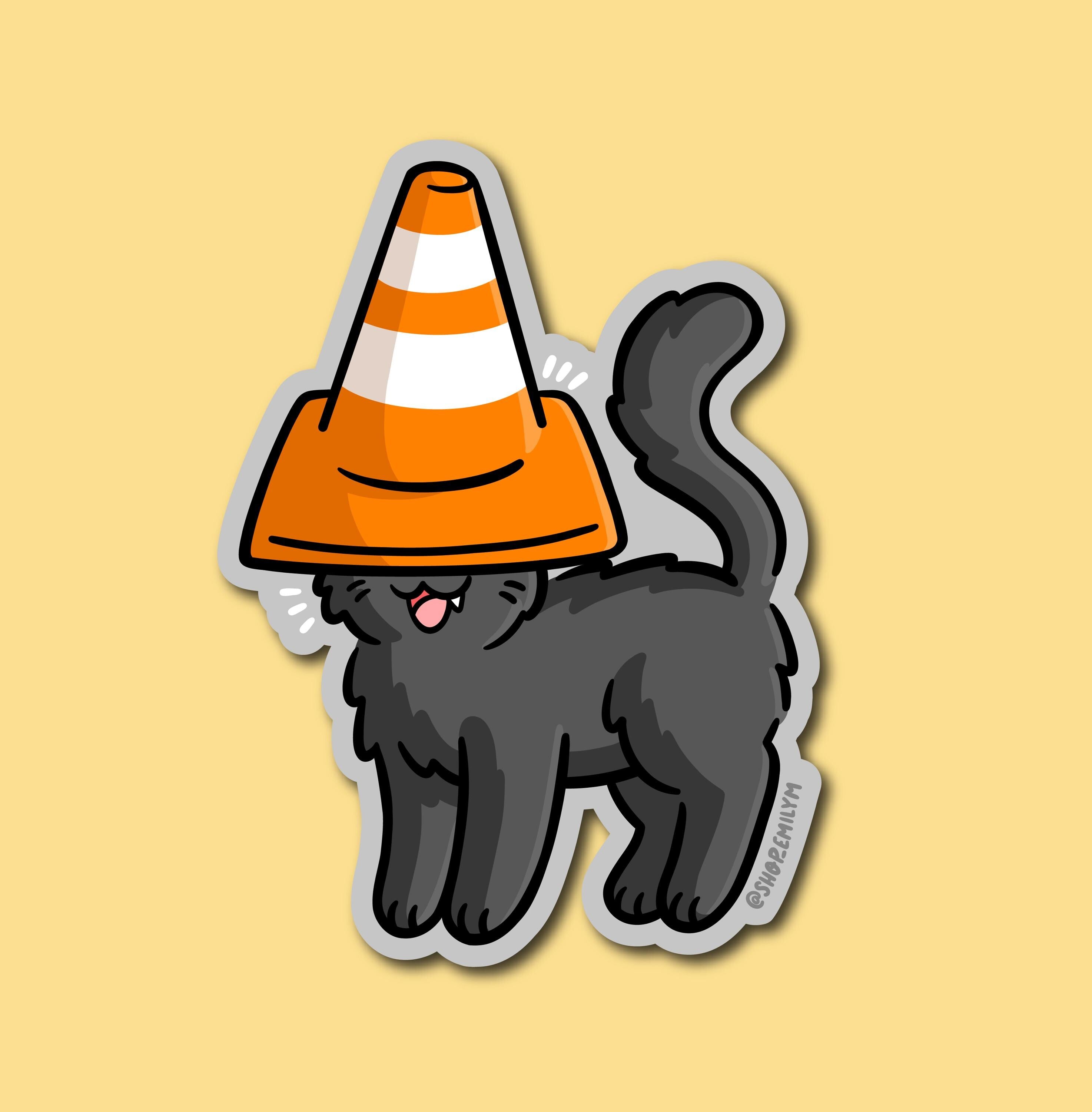 Traffic Cone Hat Cat Sticker