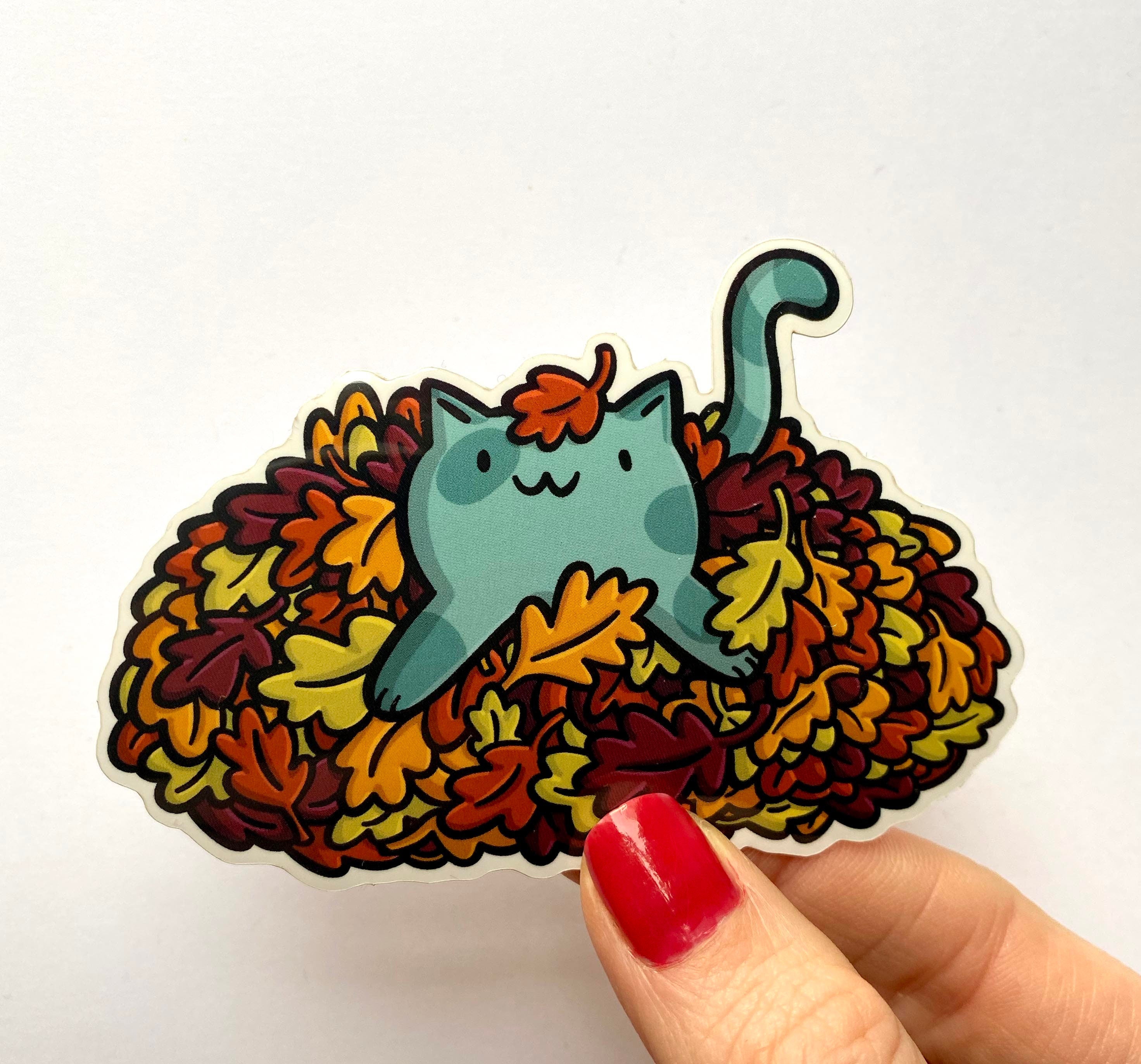 Fall Leaves Cat Vinyl Sticker