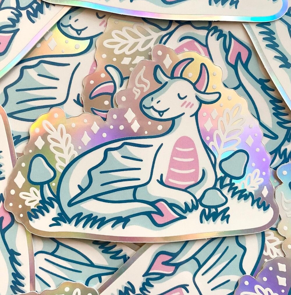 White Dragon Holographic Sticker