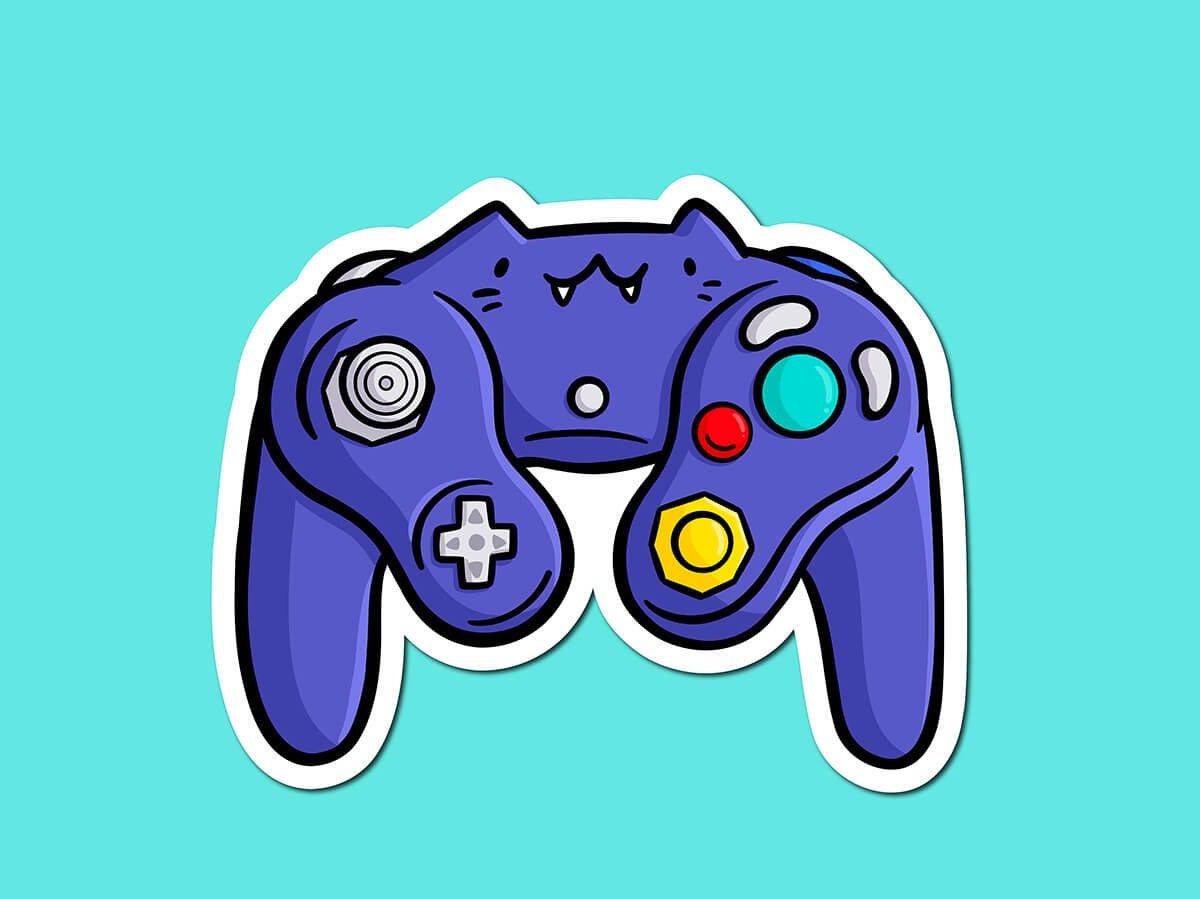 Video Game Controller Cat Sticker (Purple)
