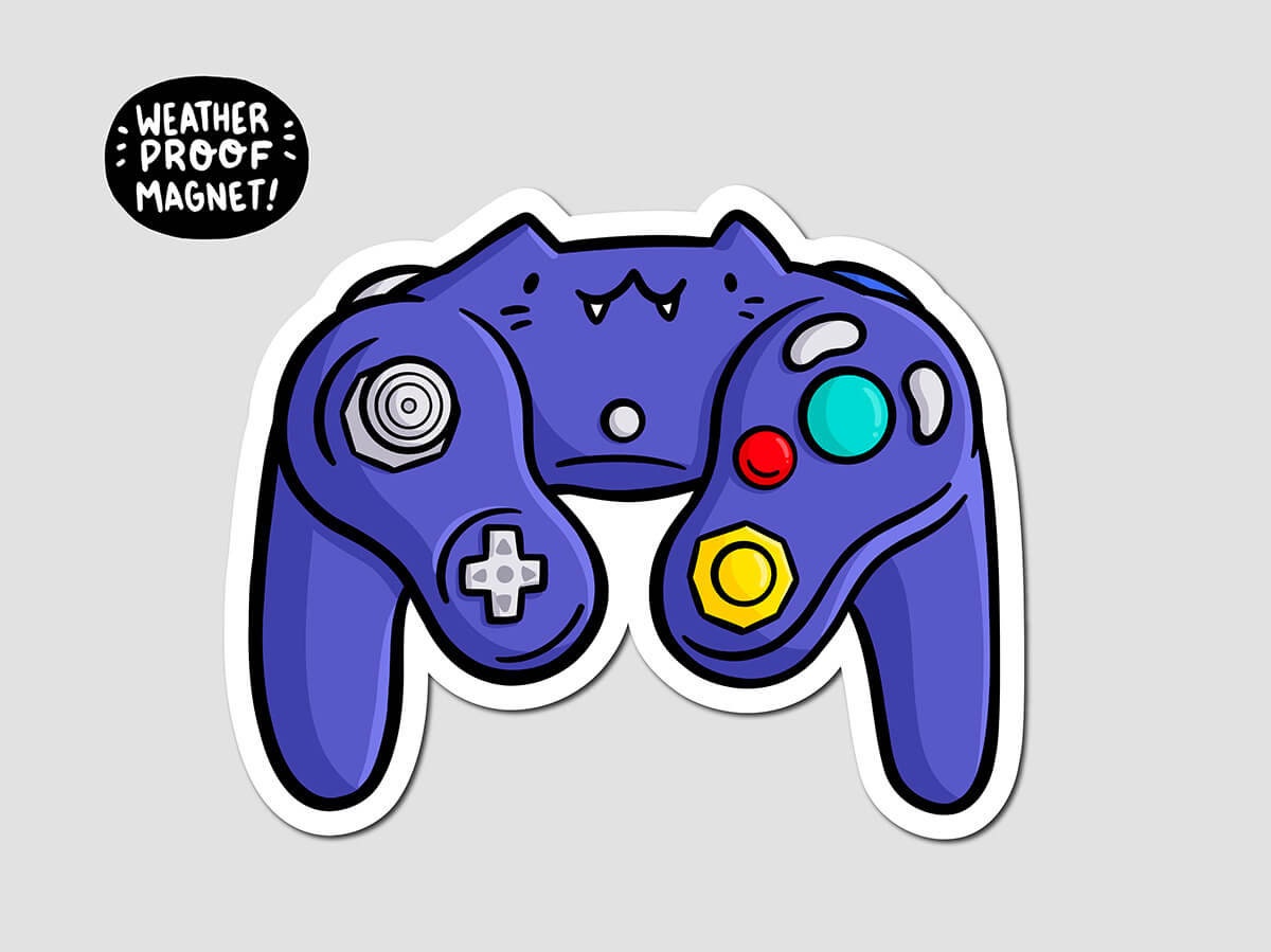 Video Game Controller Cat Magnet (Purple)