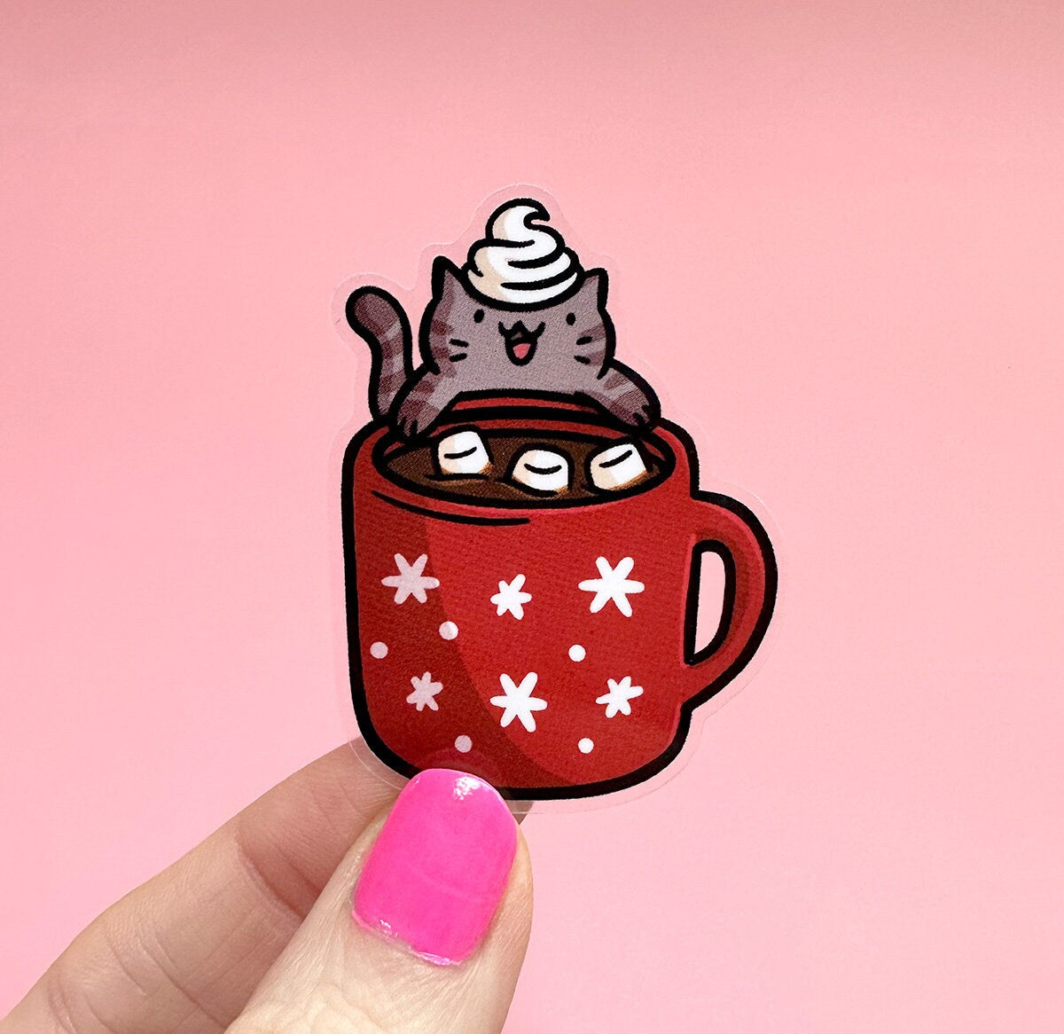 Hot Chocolate Cat Clear Mini Sticker