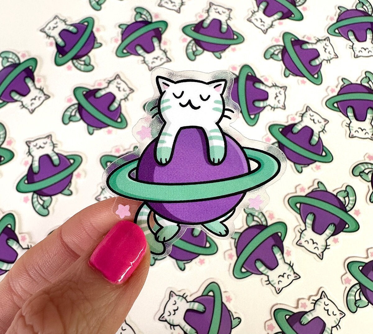 Saturn Cat Clear Mini Sticker