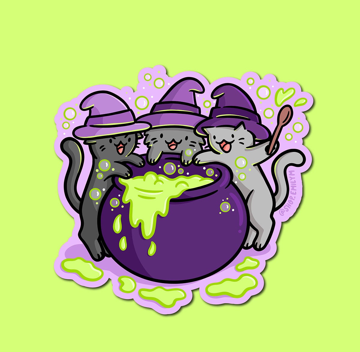 Cauldron Witch Cats Sticker