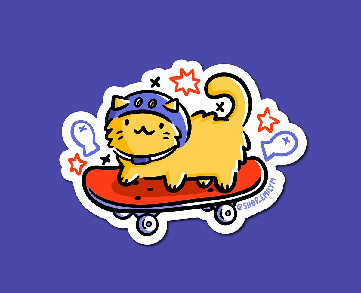 Skateboarding Cat Sticker