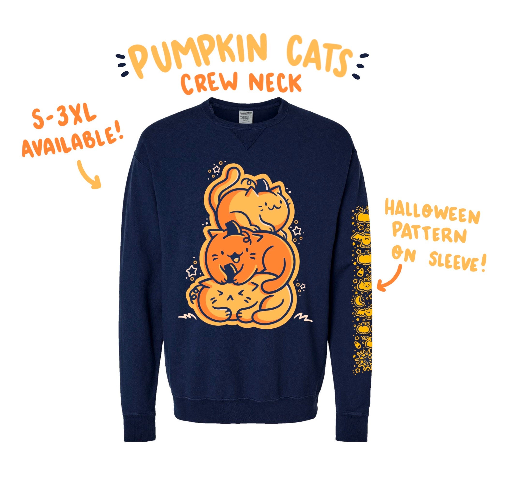 Pumpkin Cats Halloween Crew Neck Sweatshirt