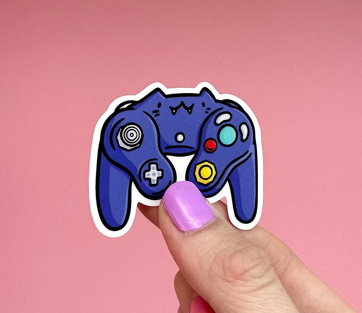 Video Game Controller Cat Mini Sticker (Purple)