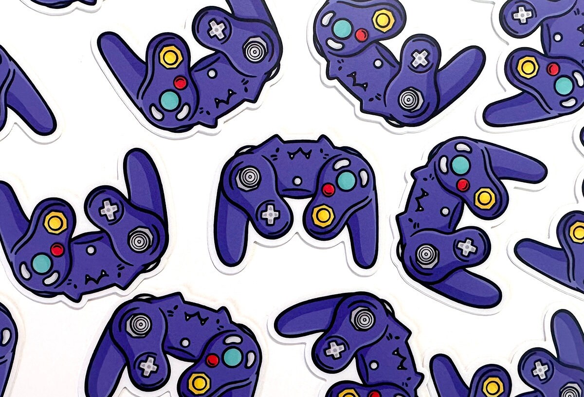 Video Game Controller Cat Mini Sticker (Purple)