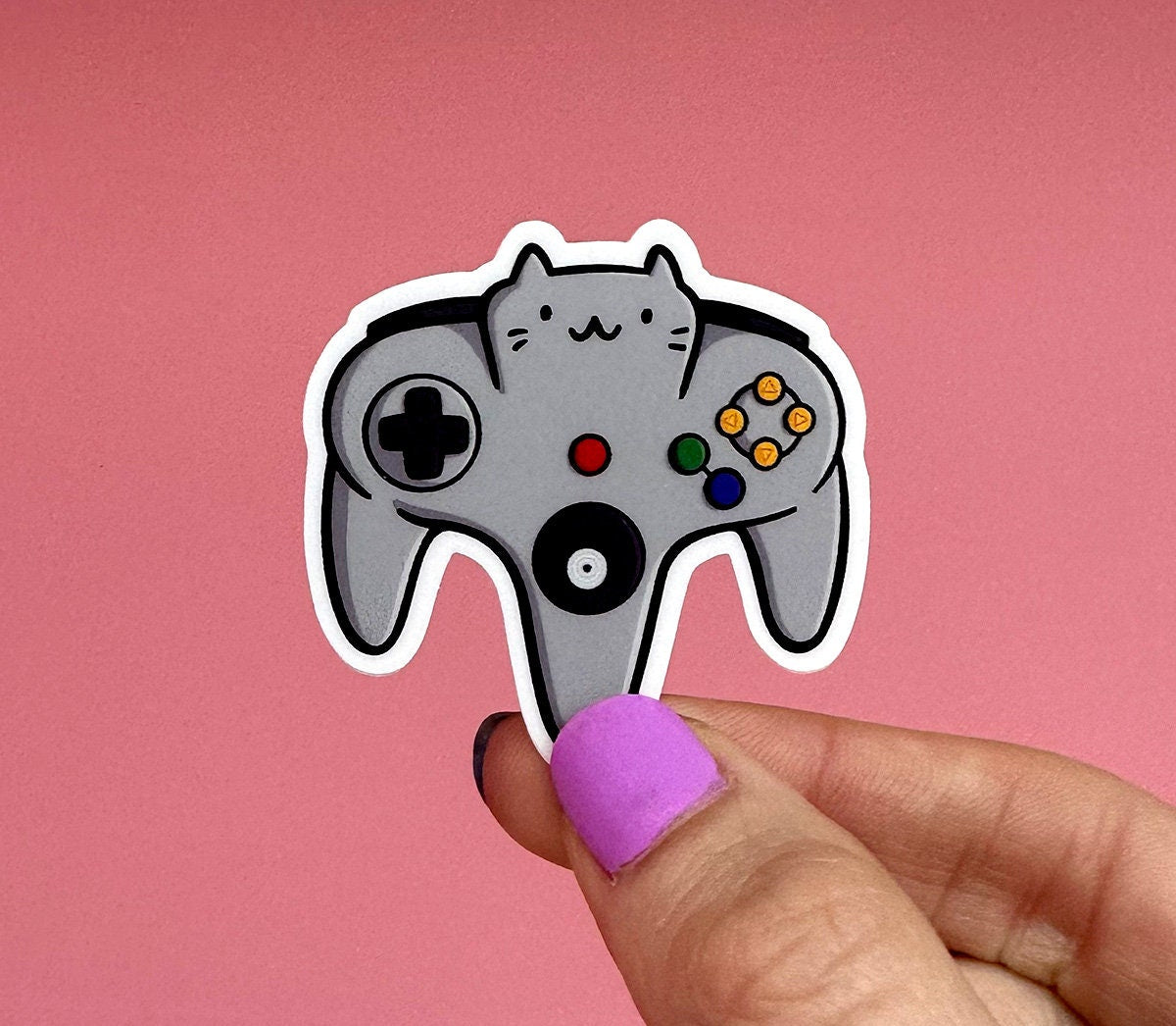 Video Game Controller Cat Mini Sticker (Retro Gray)
