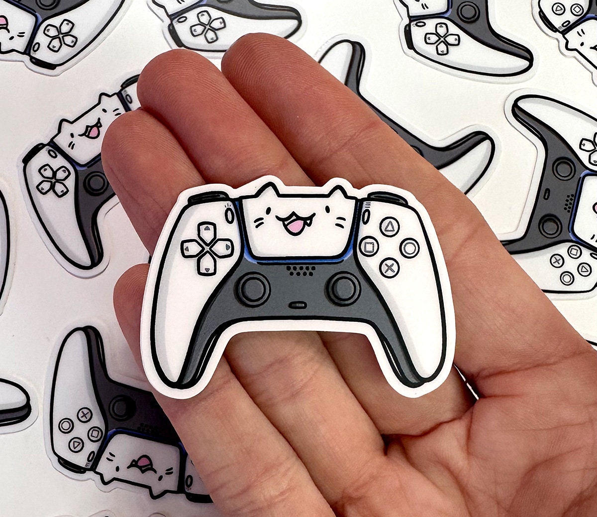 Video Game Controller Cat Mini Sticker (White)