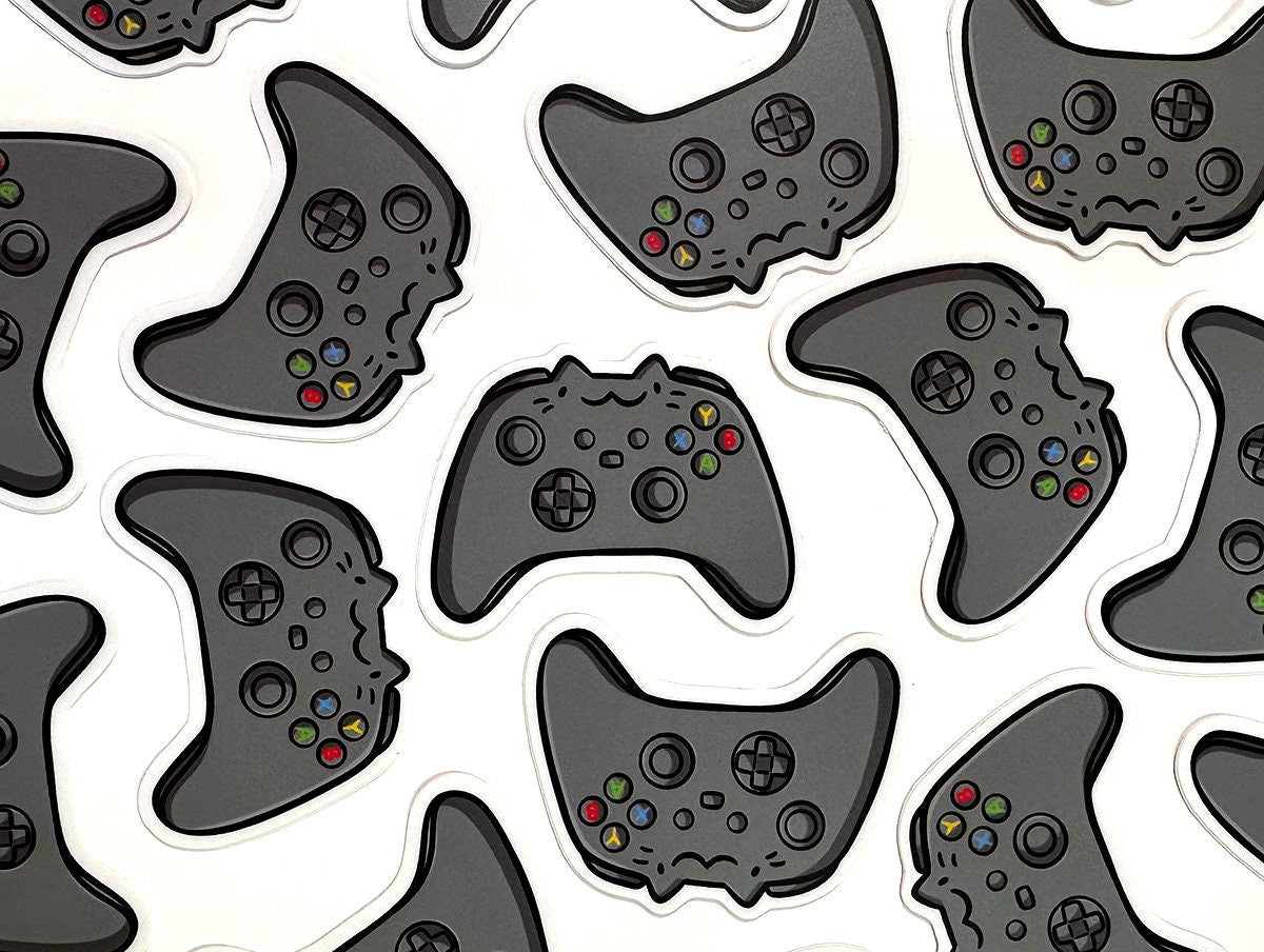 Video Game Controller Cat Mini Sticker (Dark Gray)