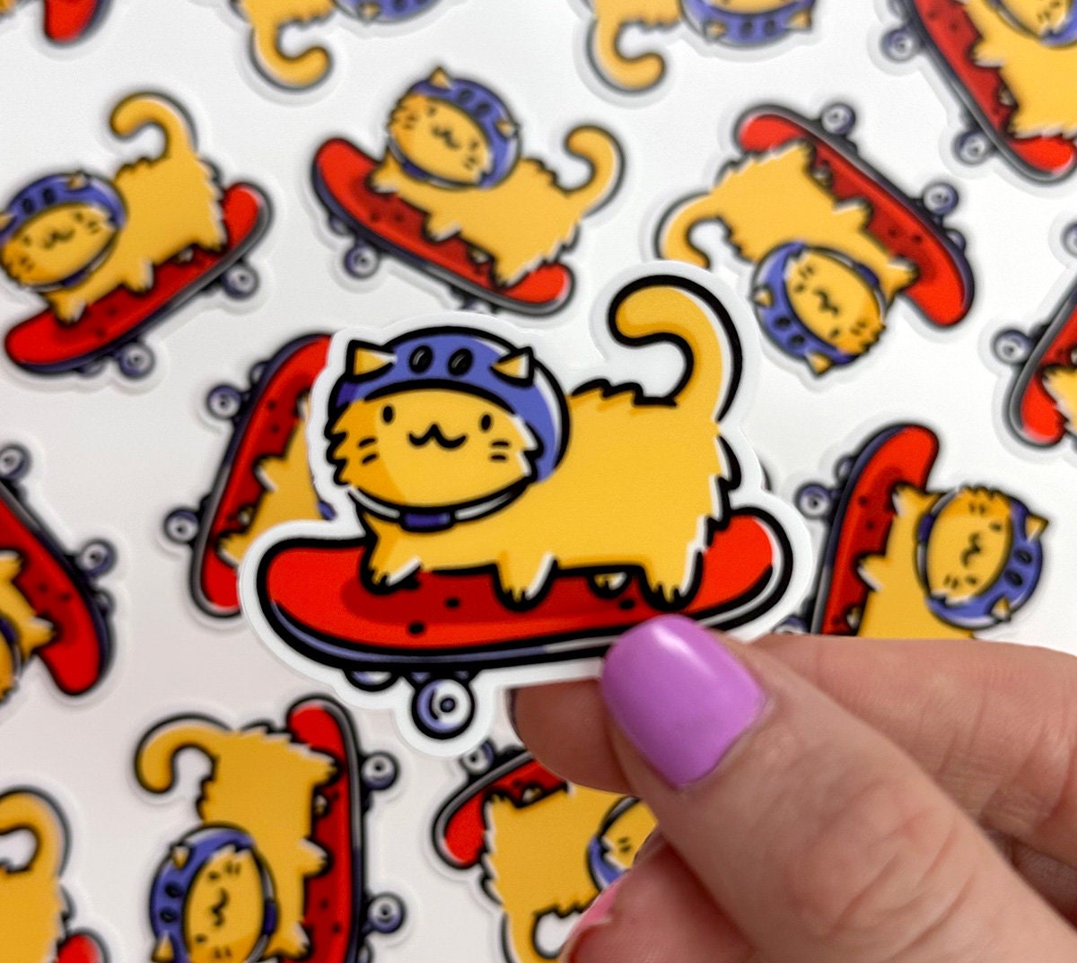 Skateboarding Cat Mini Sticker