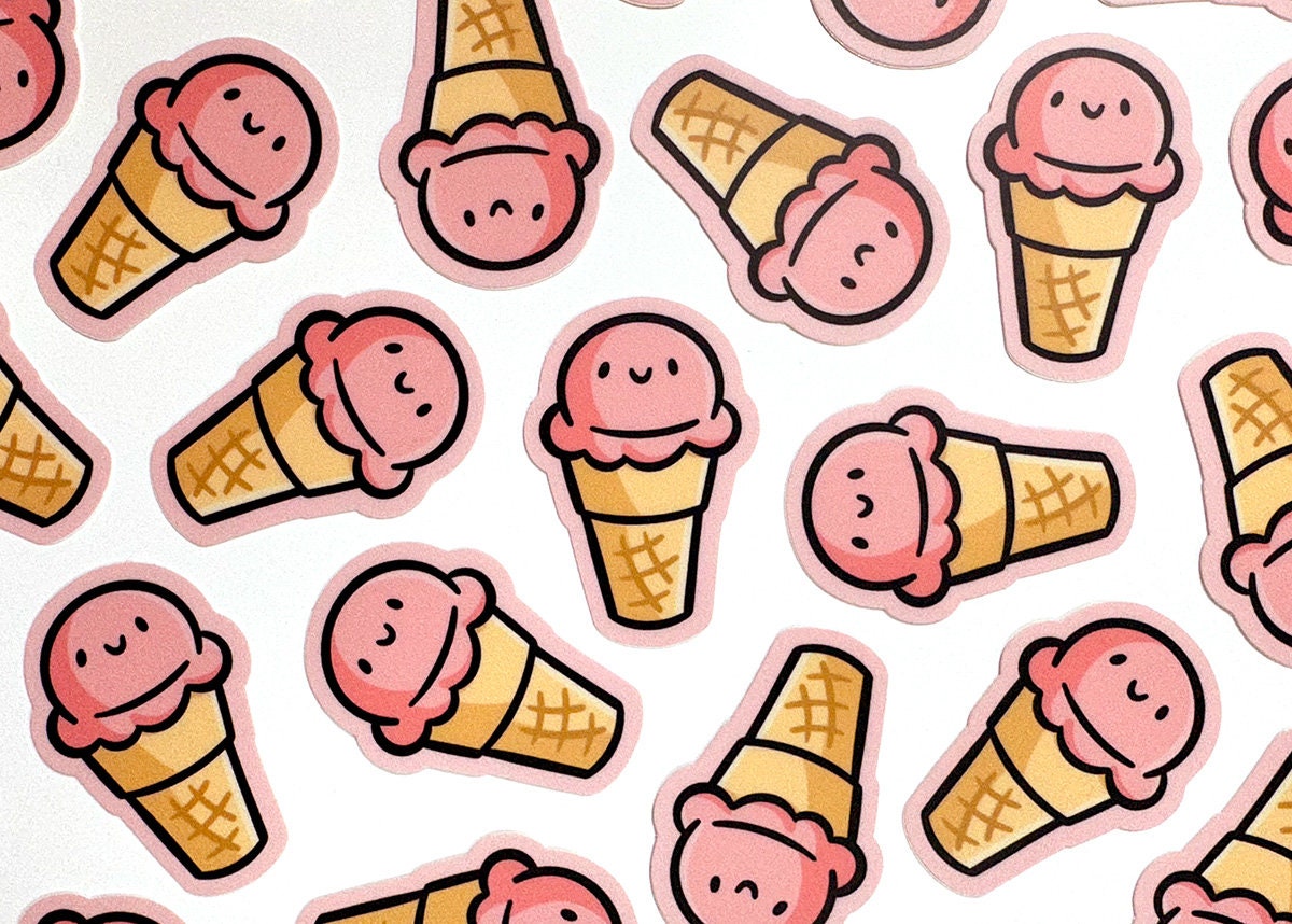 Ice Cream Cone Mini Sticker (Strawberry)