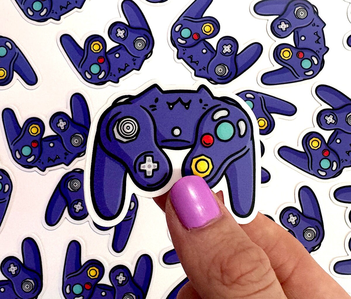 Video Game Controller Cat Mini Sticker (Purple)