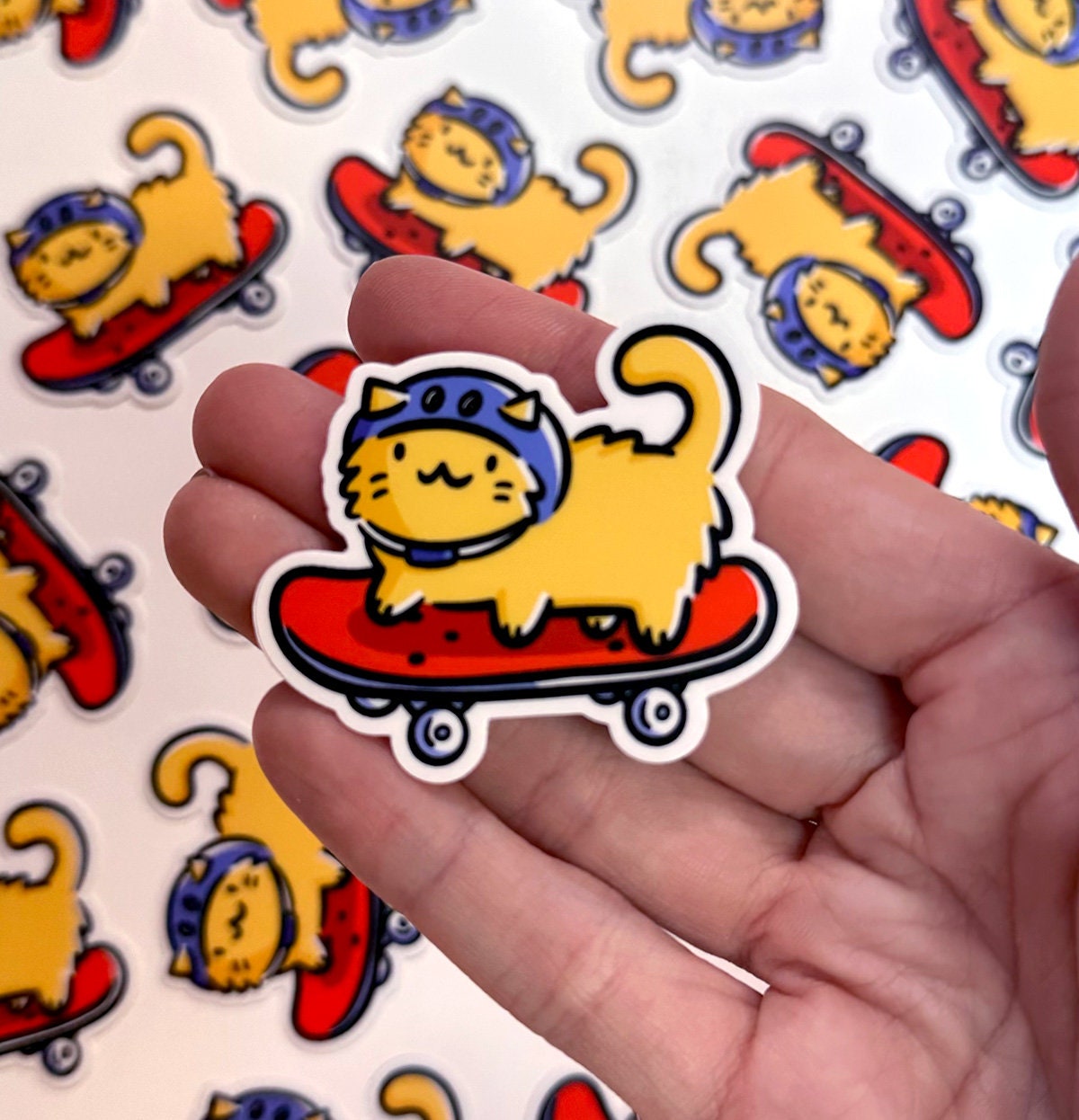 Skateboarding Cat Mini Sticker
