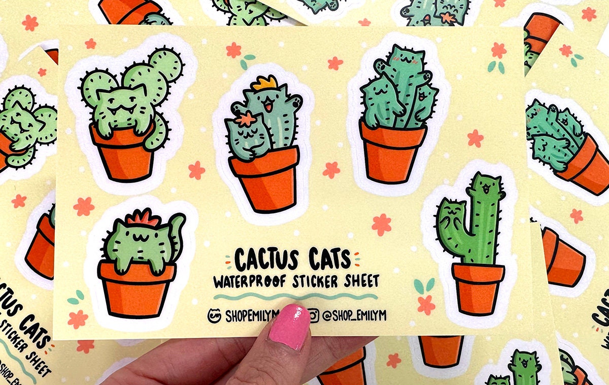 Cactus Cats Waterproof Sticker Sheet