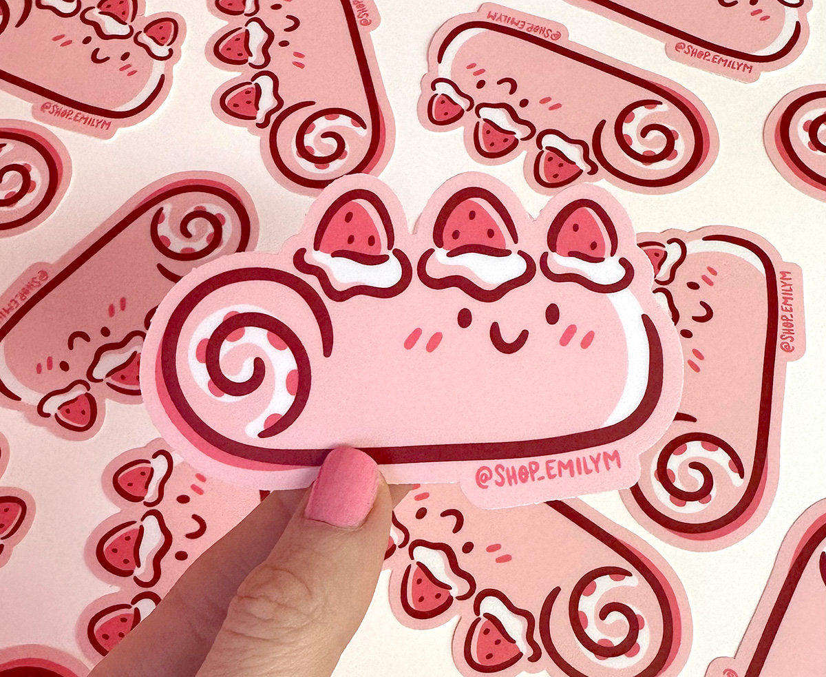 Pink Strawberry Roll Sticker