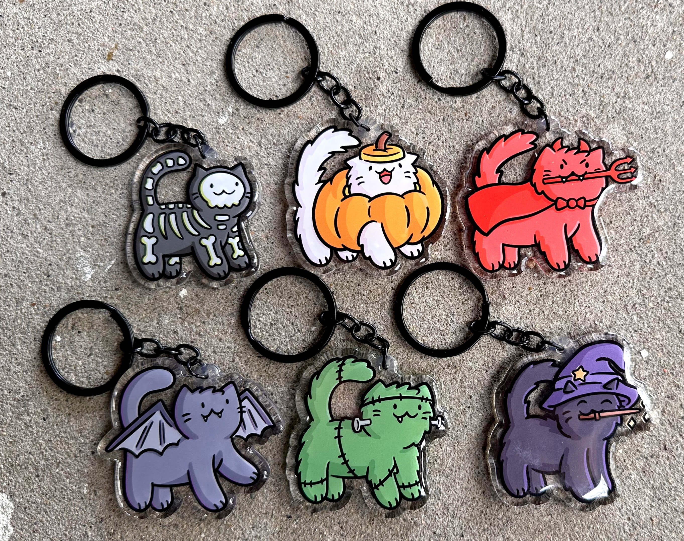 *COMPLETE SET* Halloween Cats Keychains!