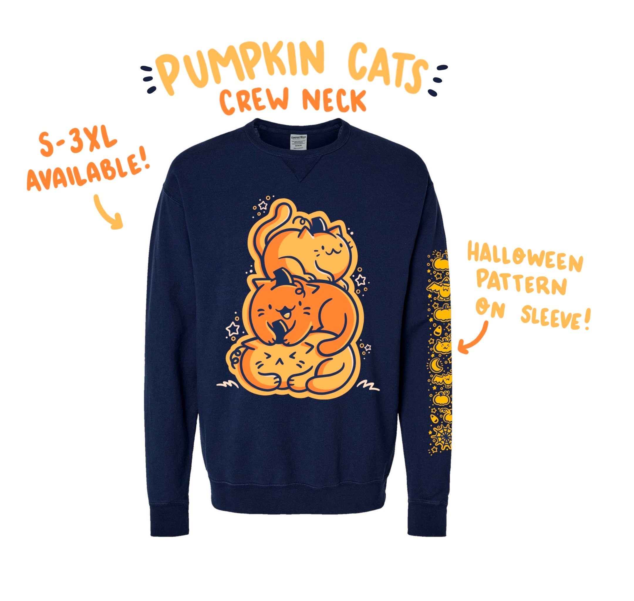 * SECONDS * Pumpkin Cats Halloween Crew Neck Sweatshirt