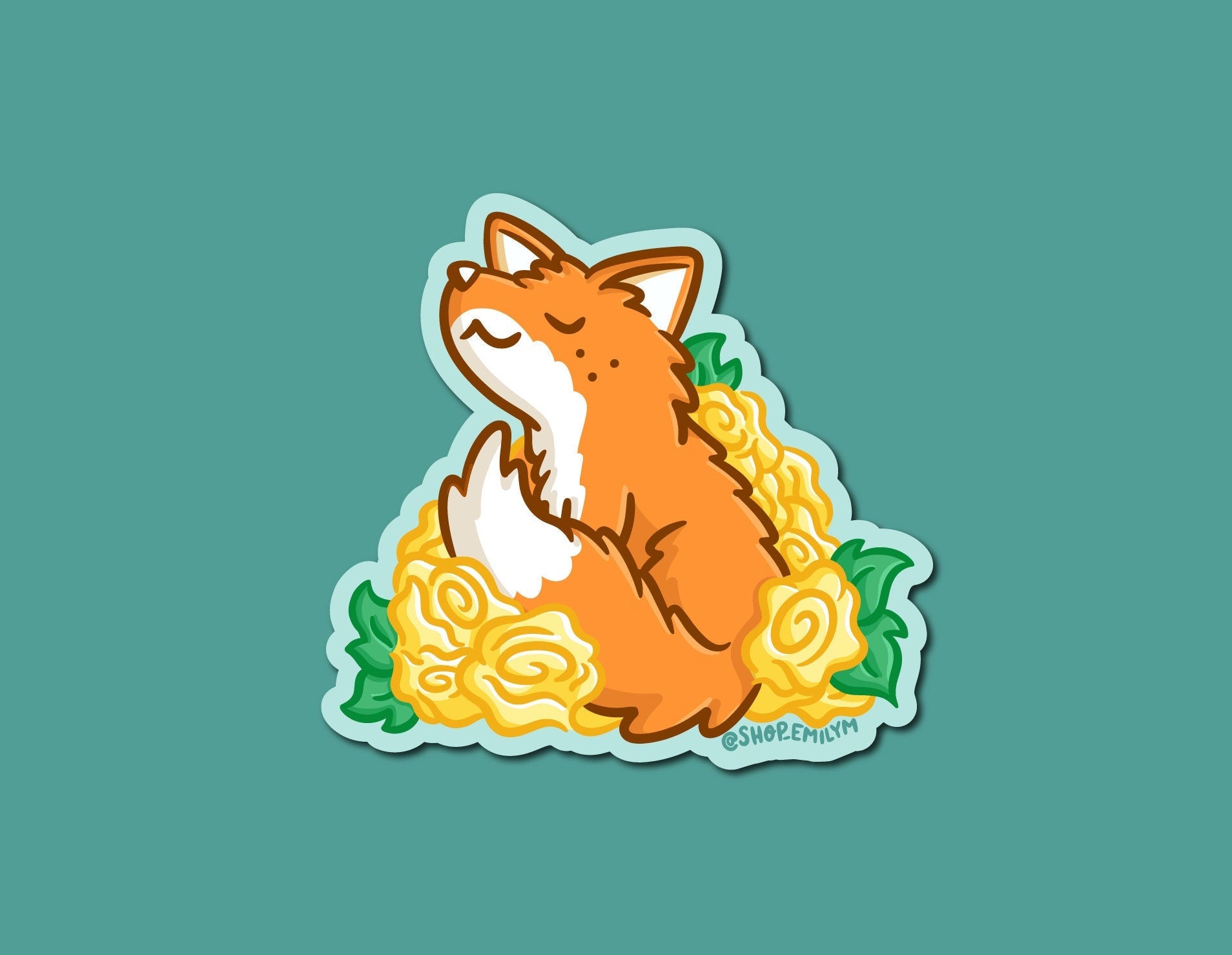 Fox with Yellow Roses Sticker