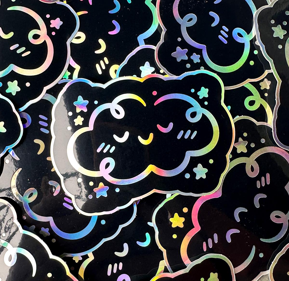 Cloud Holographic Sticker