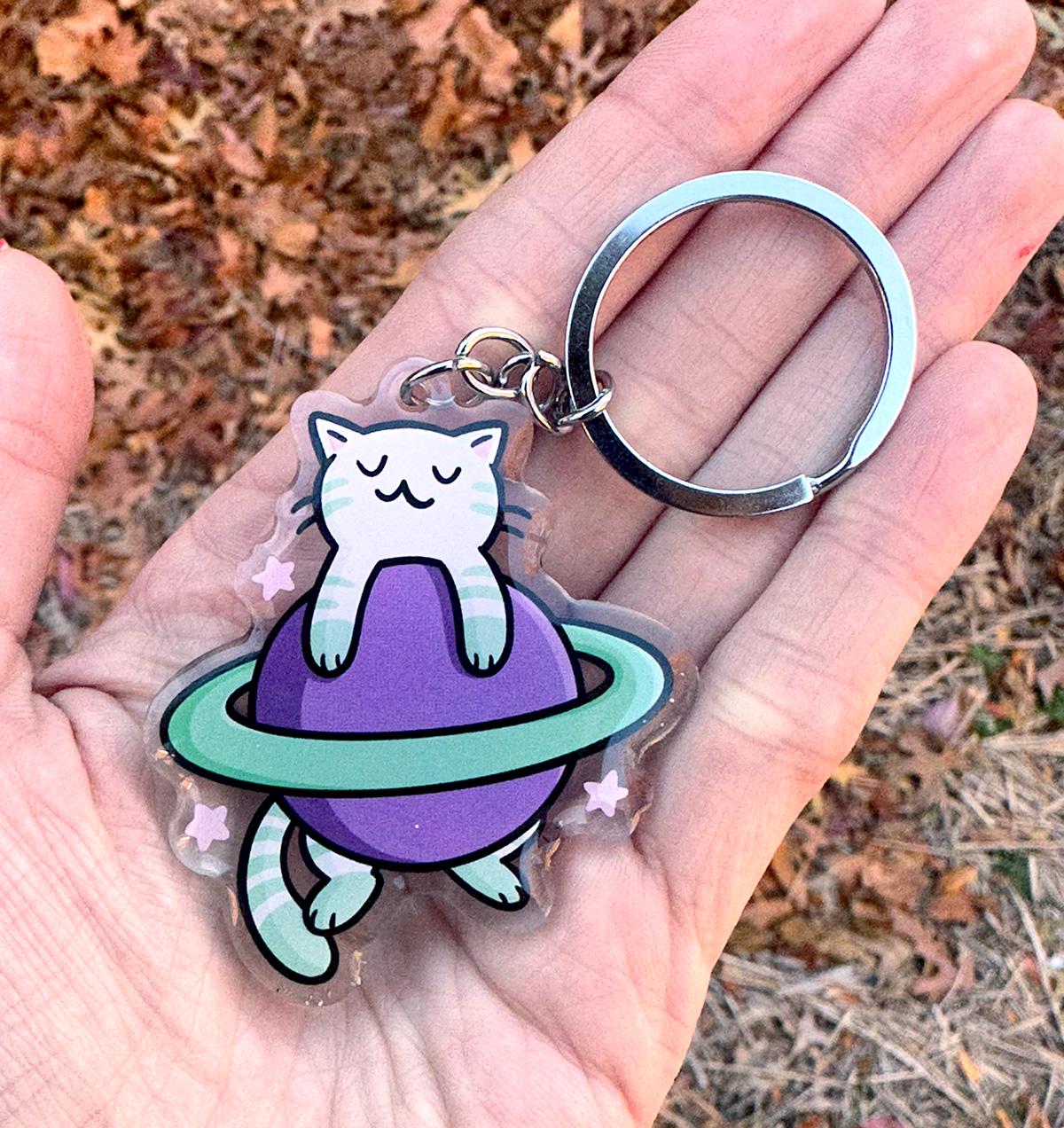 Saturn Cat Keychain