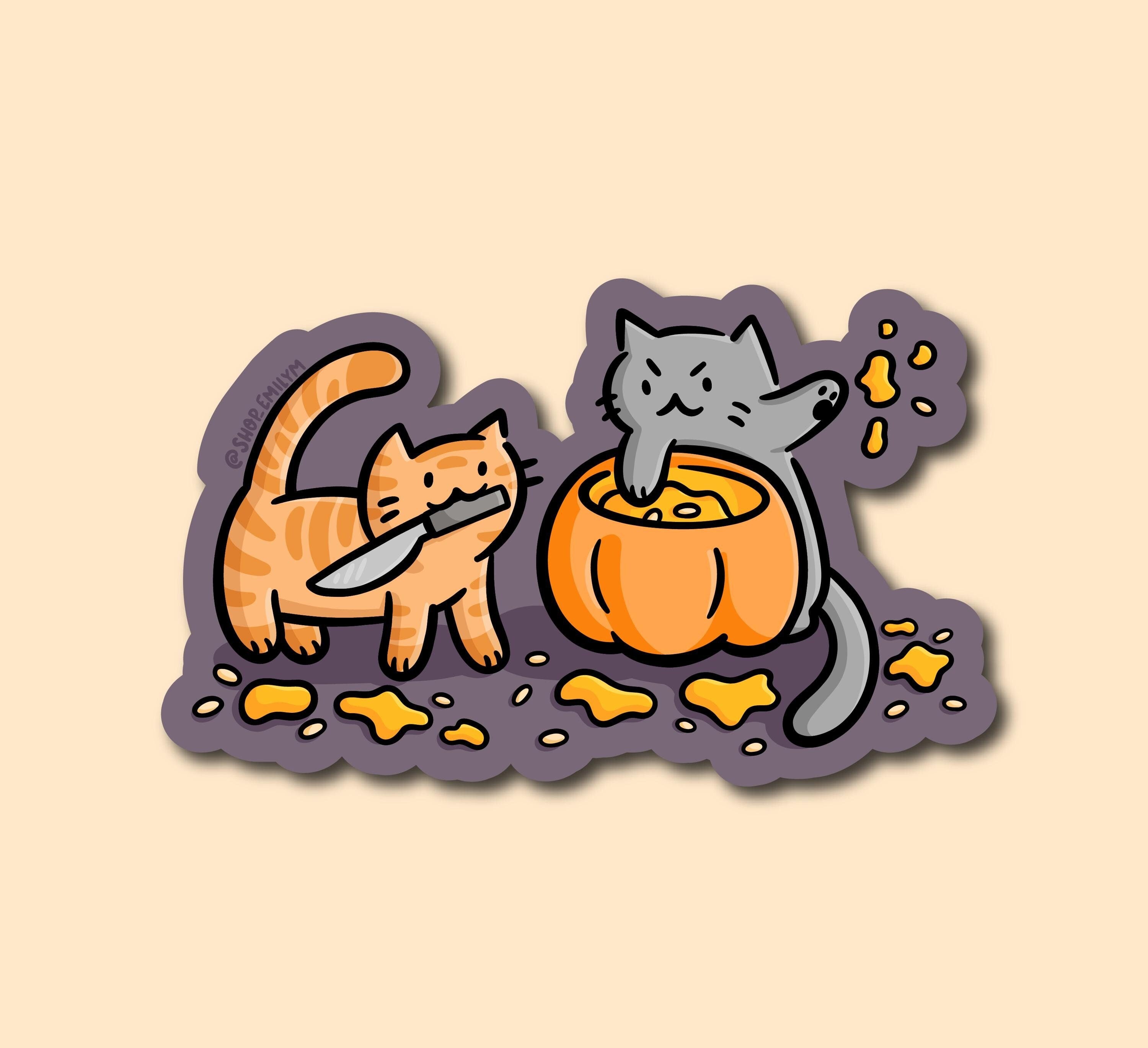 Pumpkin Carving Cats Sticker