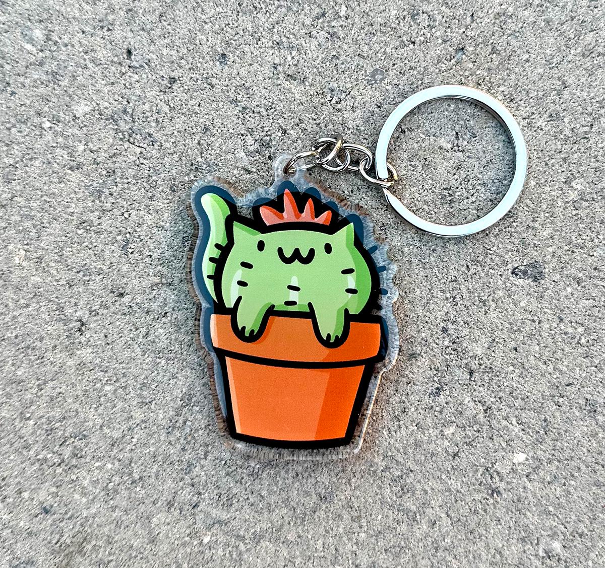 Cactus Cat Keychain