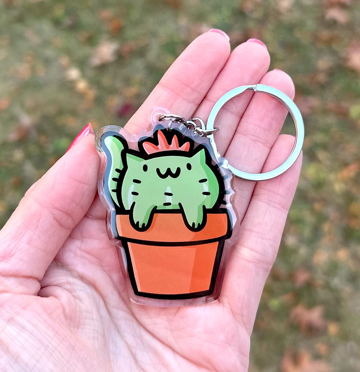 Cactus Cat Keychain