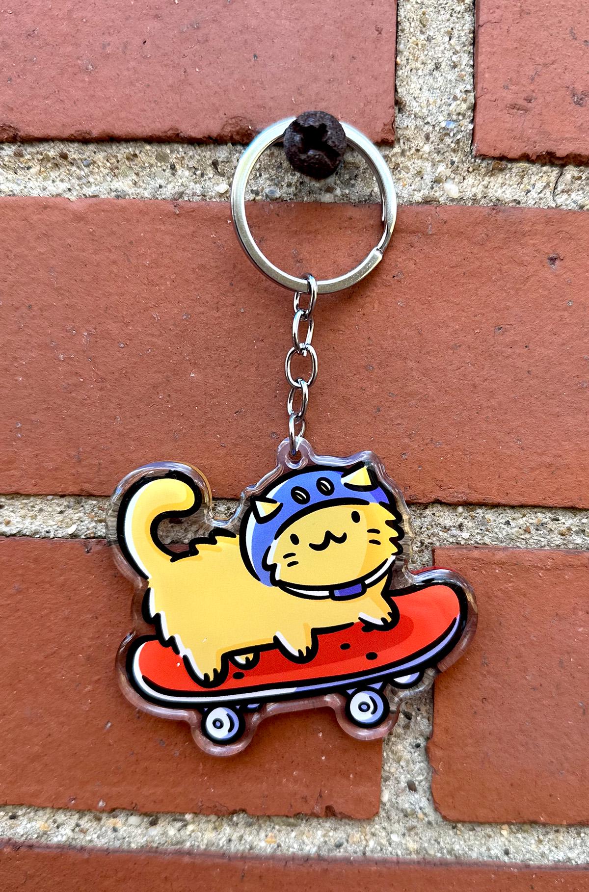 Skateboard Cat Keychain