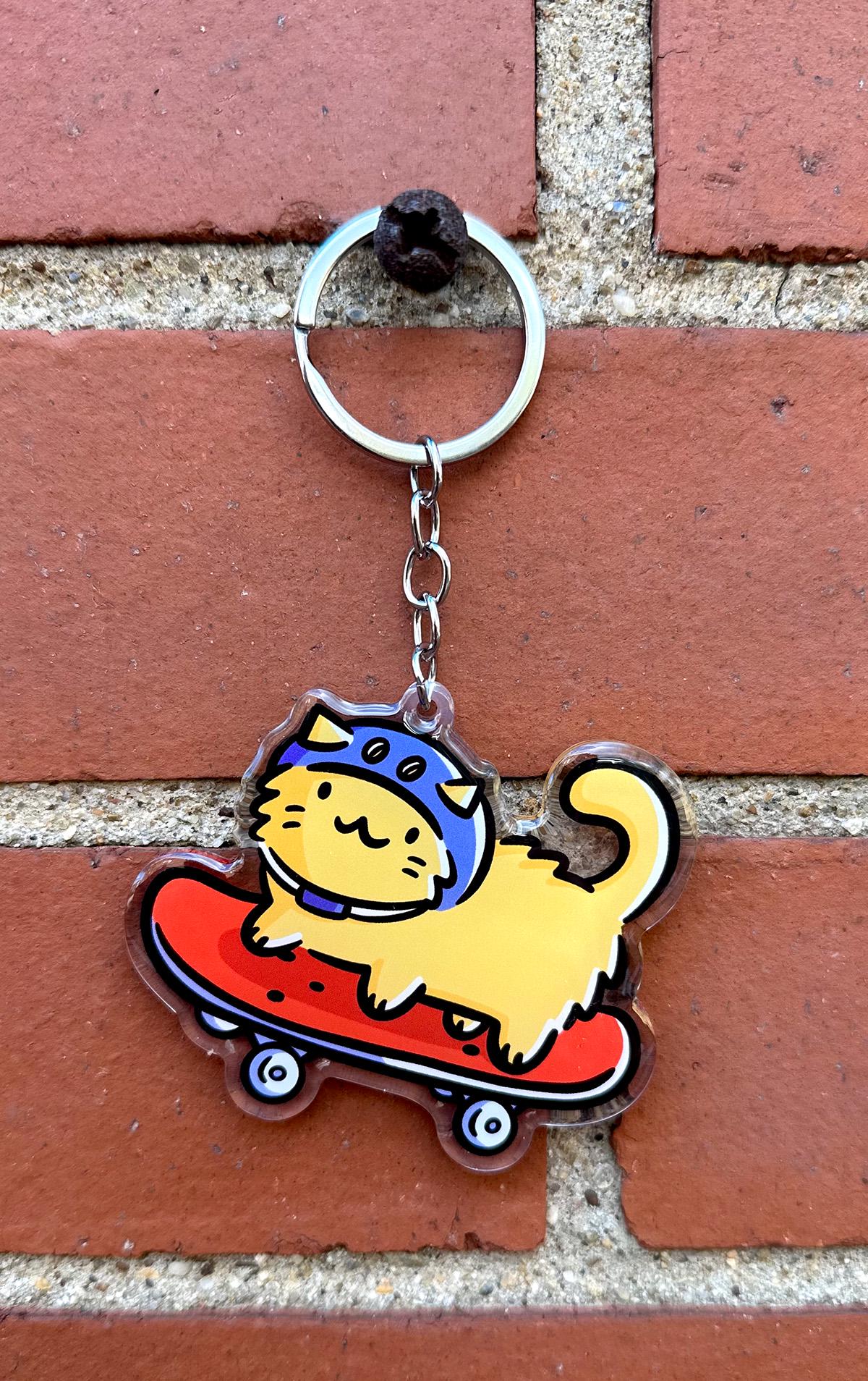 Skateboard Cat Keychain