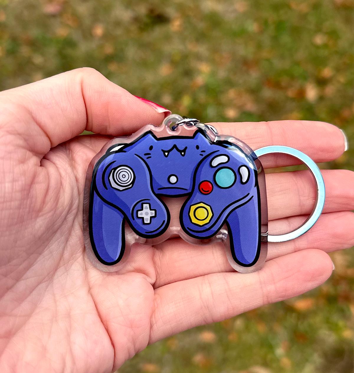 Video Game Controller Cat Keychain (Purple)