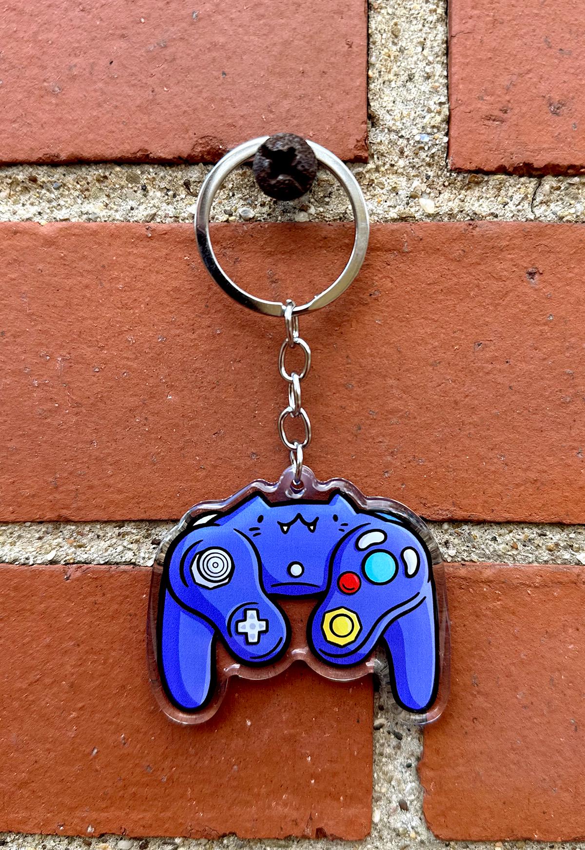 Video Game Controller Cat Keychain (Purple)