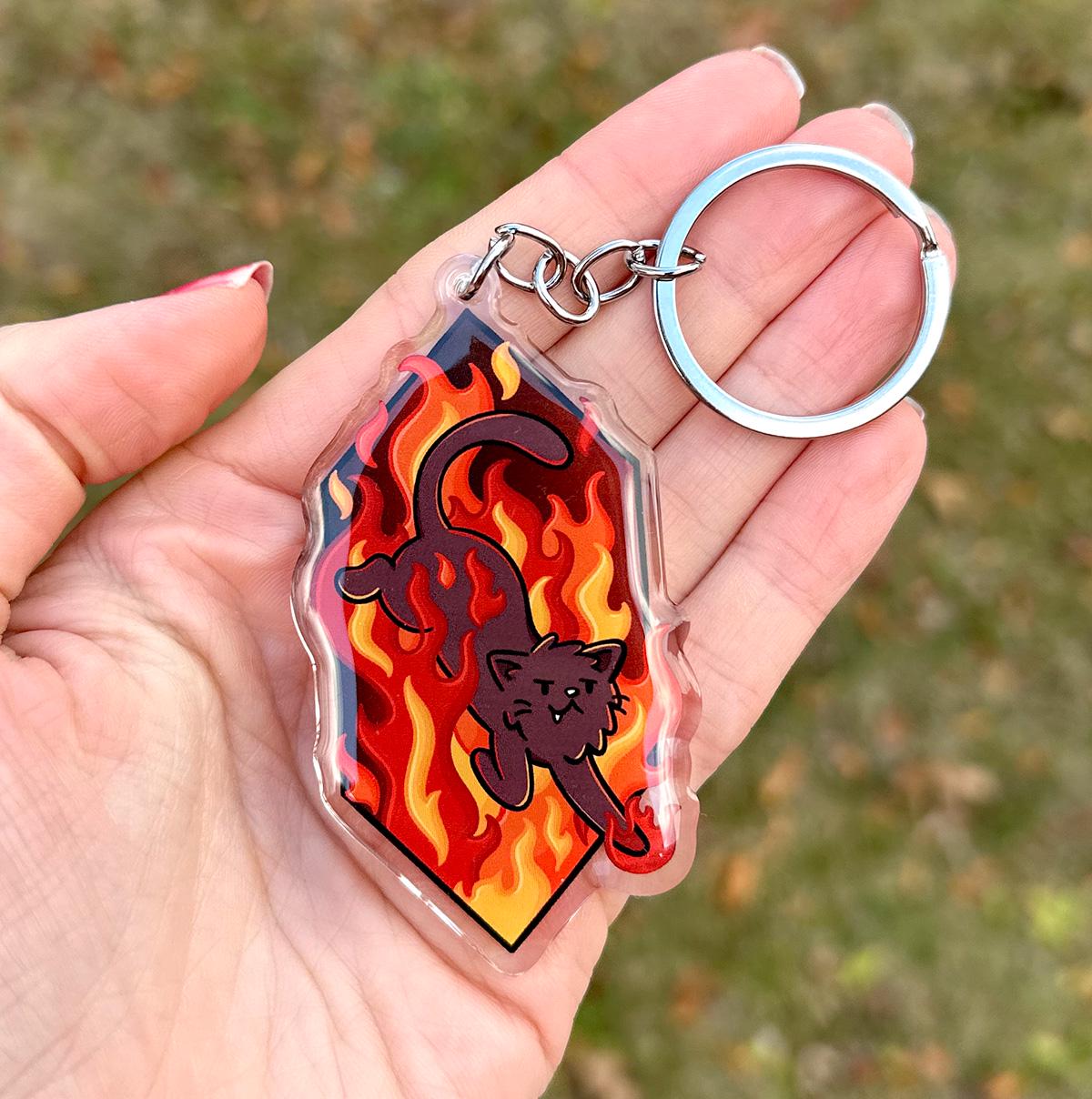 Fire Cat Keychain