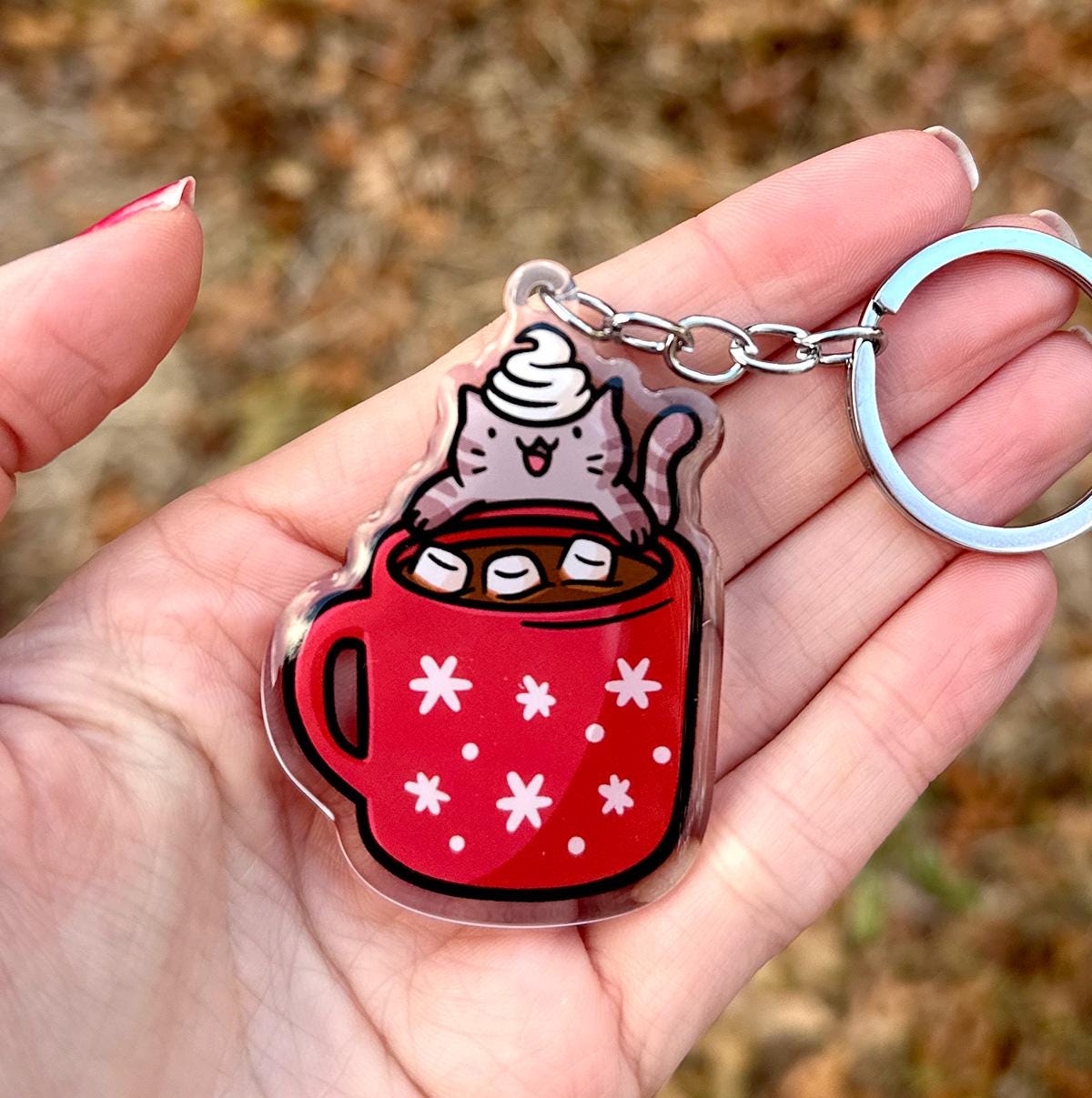 Hot Chocolate Cat Keychain