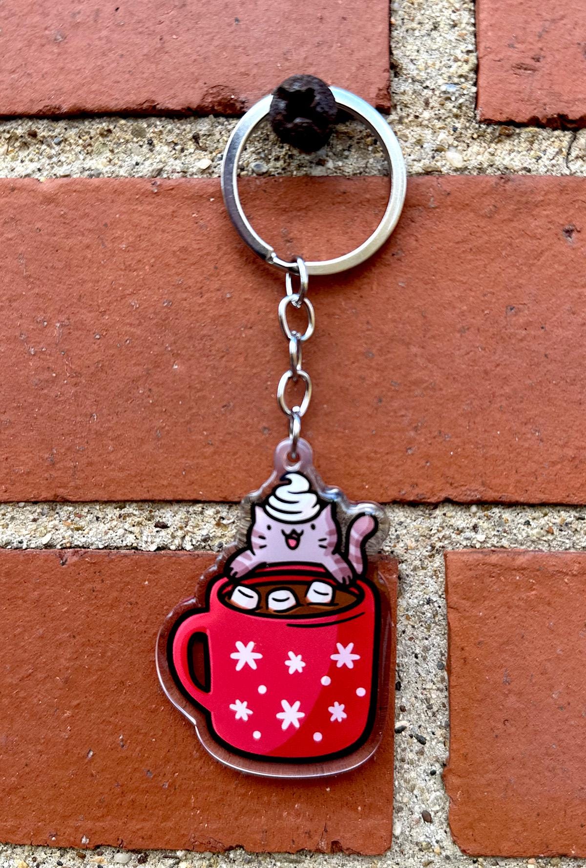 Hot Chocolate Cat Keychain