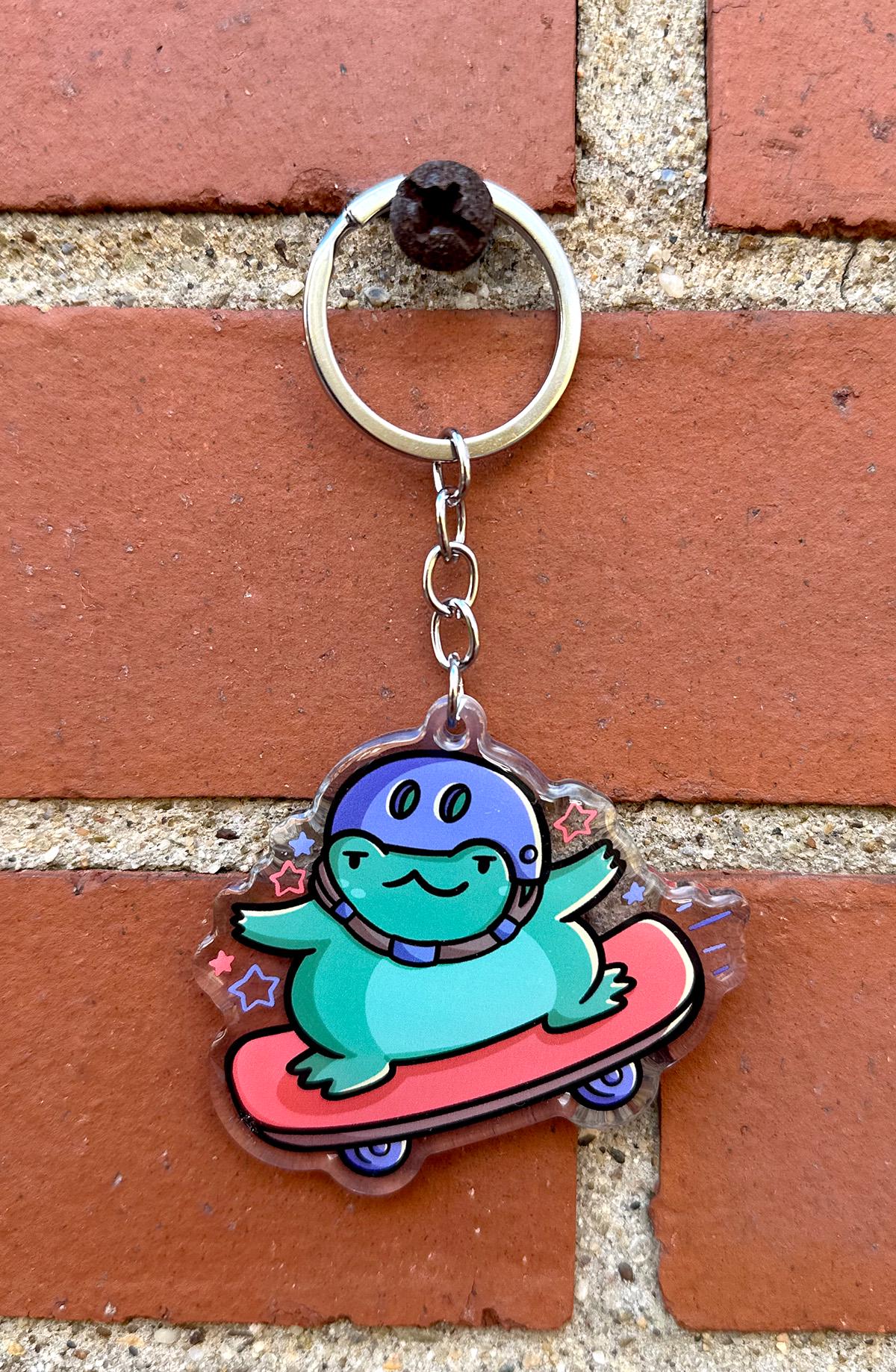 Skateboard Frog Keychain