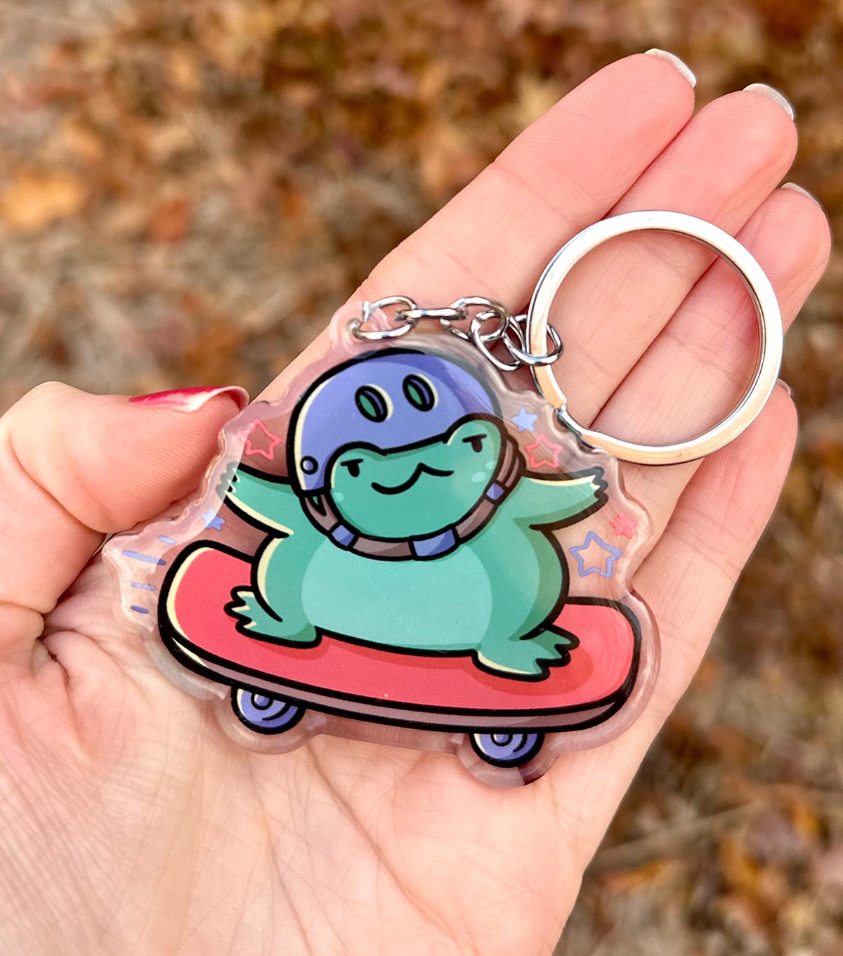 Skateboard Frog Keychain