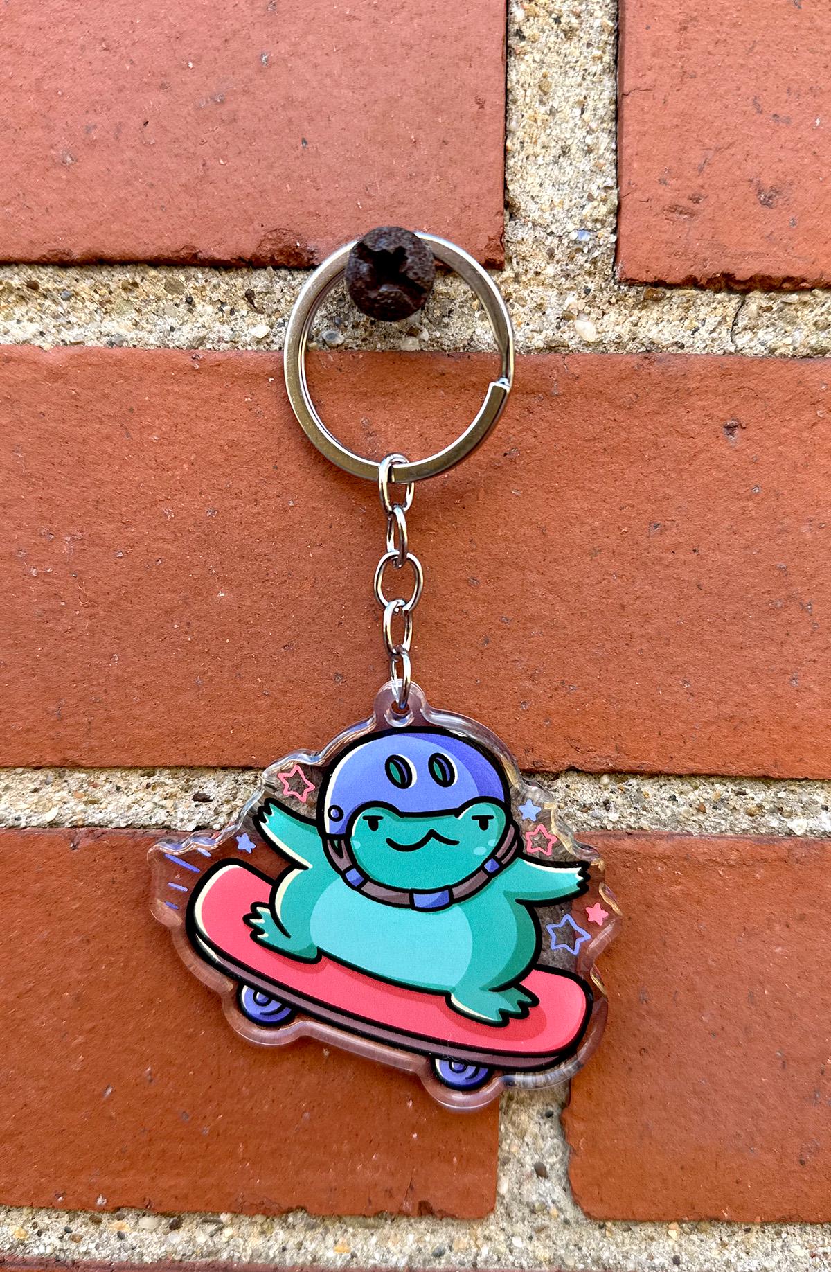 Skateboard Frog Keychain