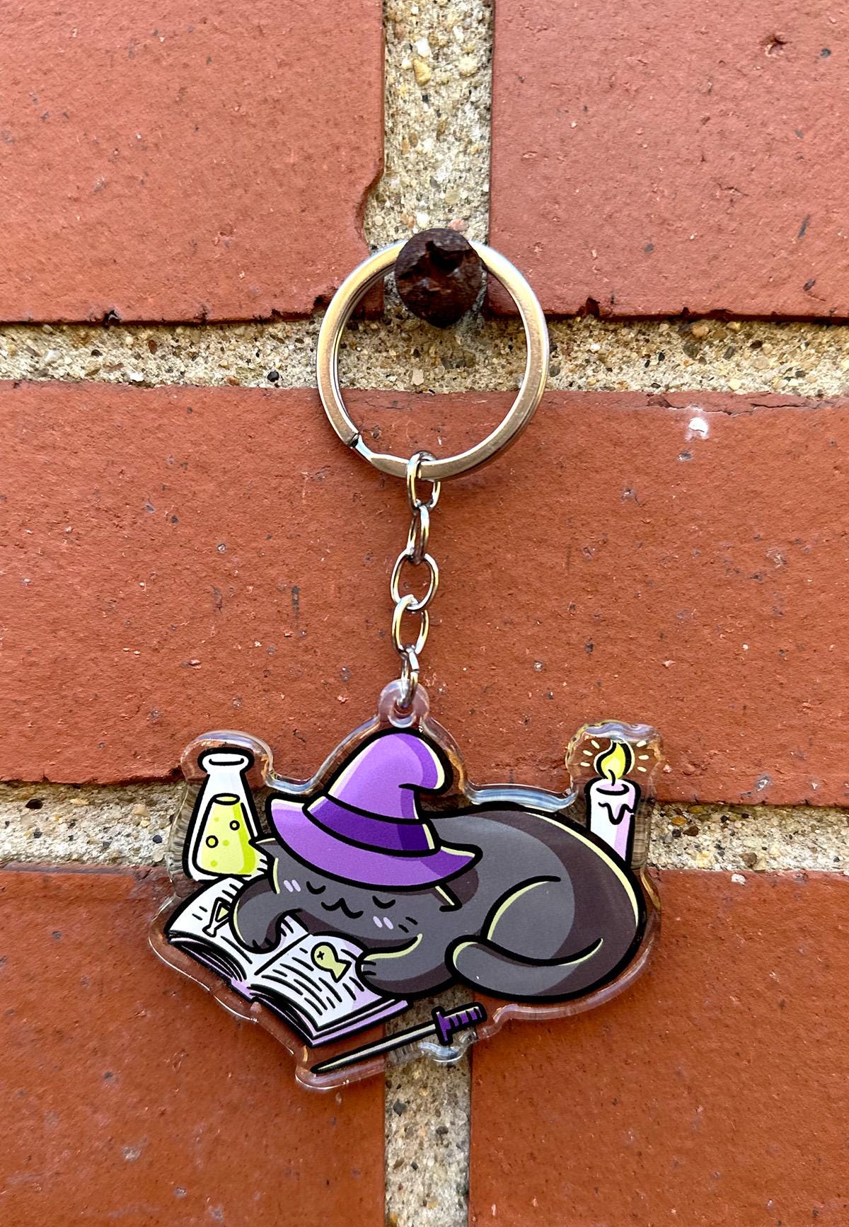 Reading Witch Cat Keychain