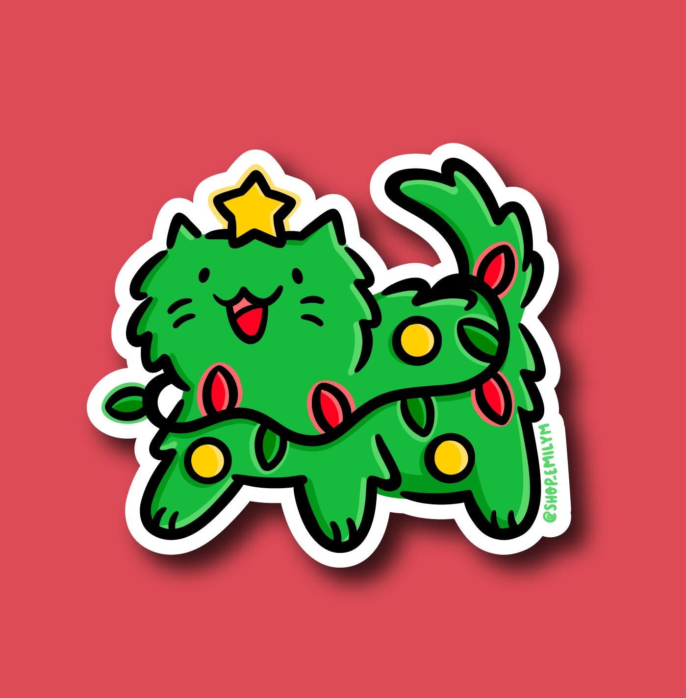 Christmas Tree Cat Sticker